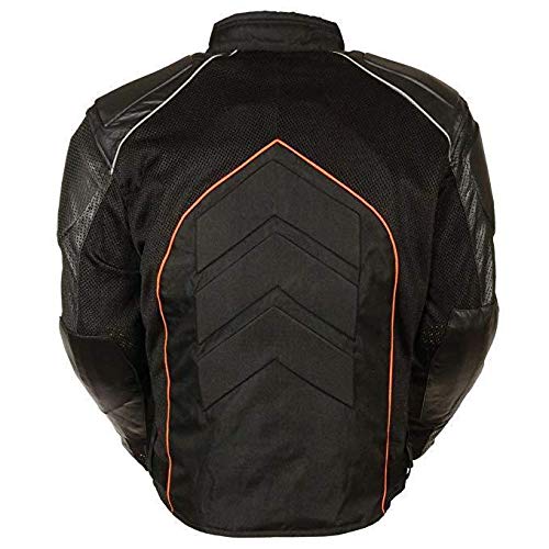 Milwaukee SH2153 Men's Armored Leather Textile Mesh Jacket - Black/Orange Combo for Motorcycle Riding & Outdoor Adventure