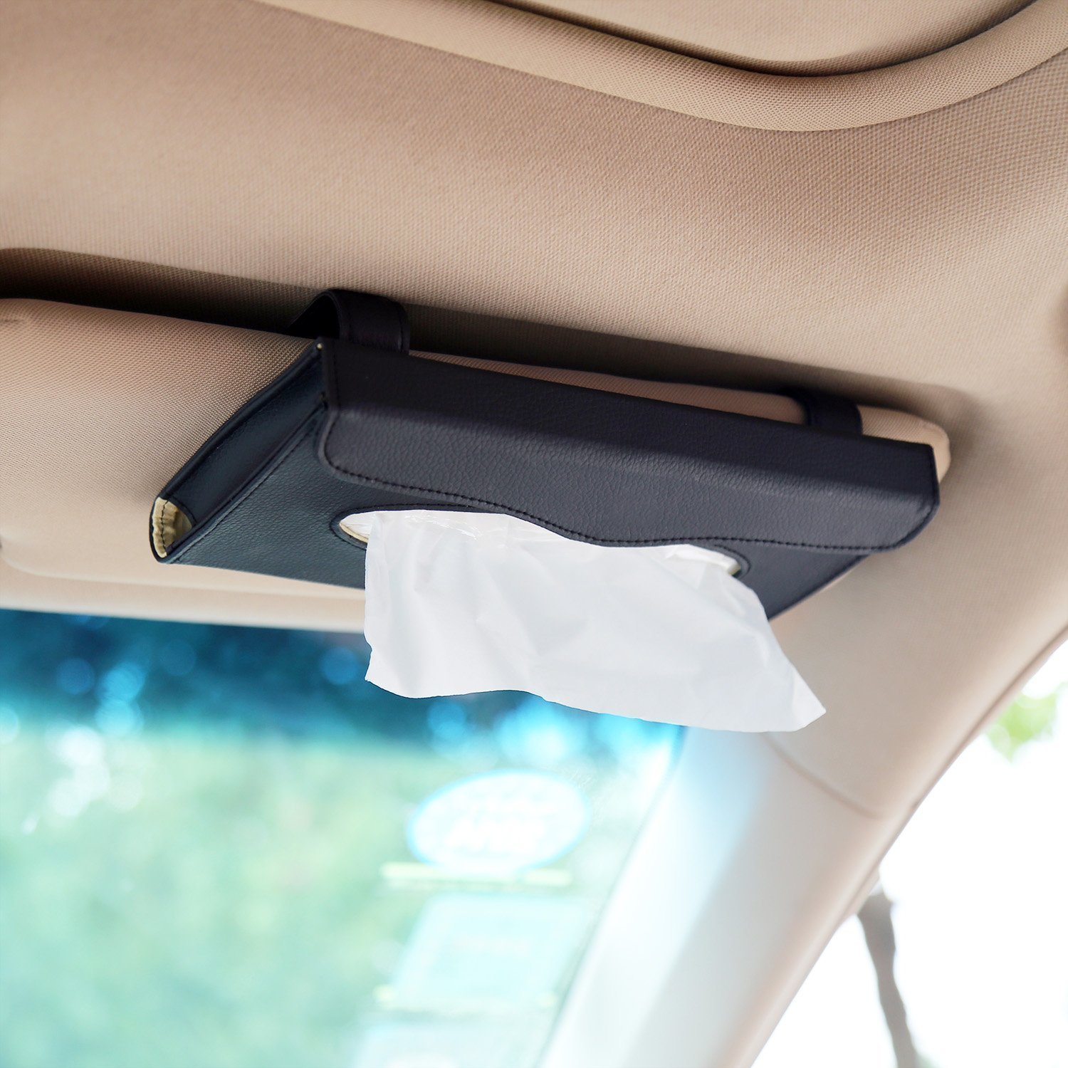 Premium PU Leather Car Visor Tissue Holder - Black Napkin & Tissue Dispenser for Vehicle Backseat | Perfect for Road Trips, Commuting & Family Travel