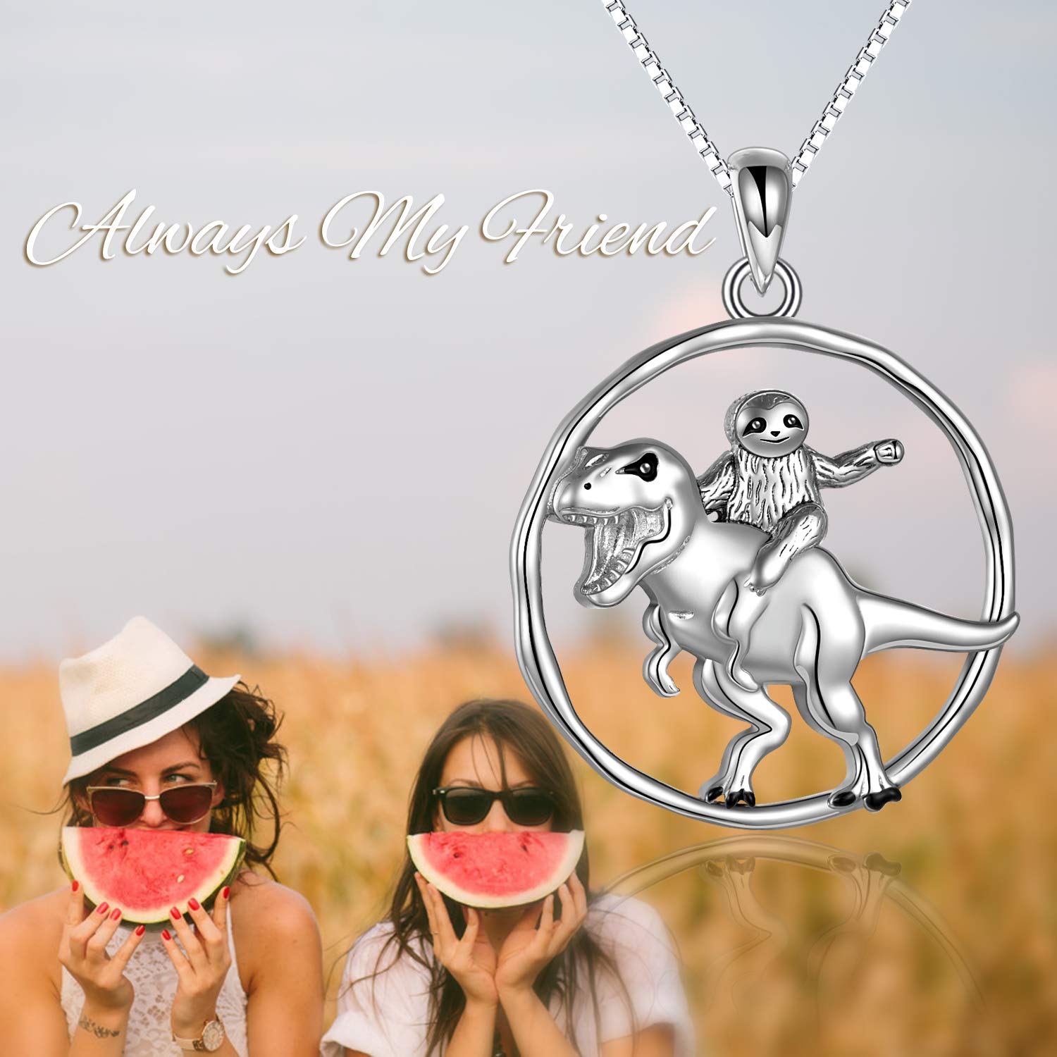 Sterling Silver Dinosaur Necklace with Sloth Pendant - Elegant Jewelry Gift for Women, Mothers, Girlfriends | Perfect for Birthdays, Anniversaries & Everyday Wear