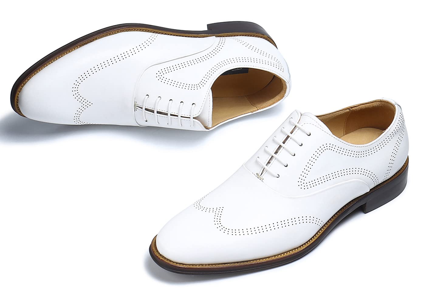 Men's Formal Oxford Dress Shoes - Business Lace Up Shoes for Wedding, Office & Special Occasions - Premium Leather Ivory White Classic Style