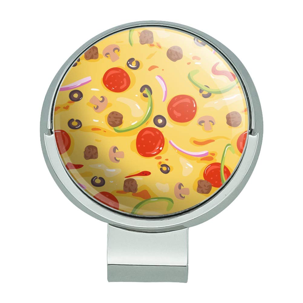 GRAPHICS & MORE Golf Hat Clip with Magnetic Ball Marker - Pizza Pattern Featuring Pepperoni, Olives & Onions | Perfect for Golf Accessories & Sports Enthusiasts