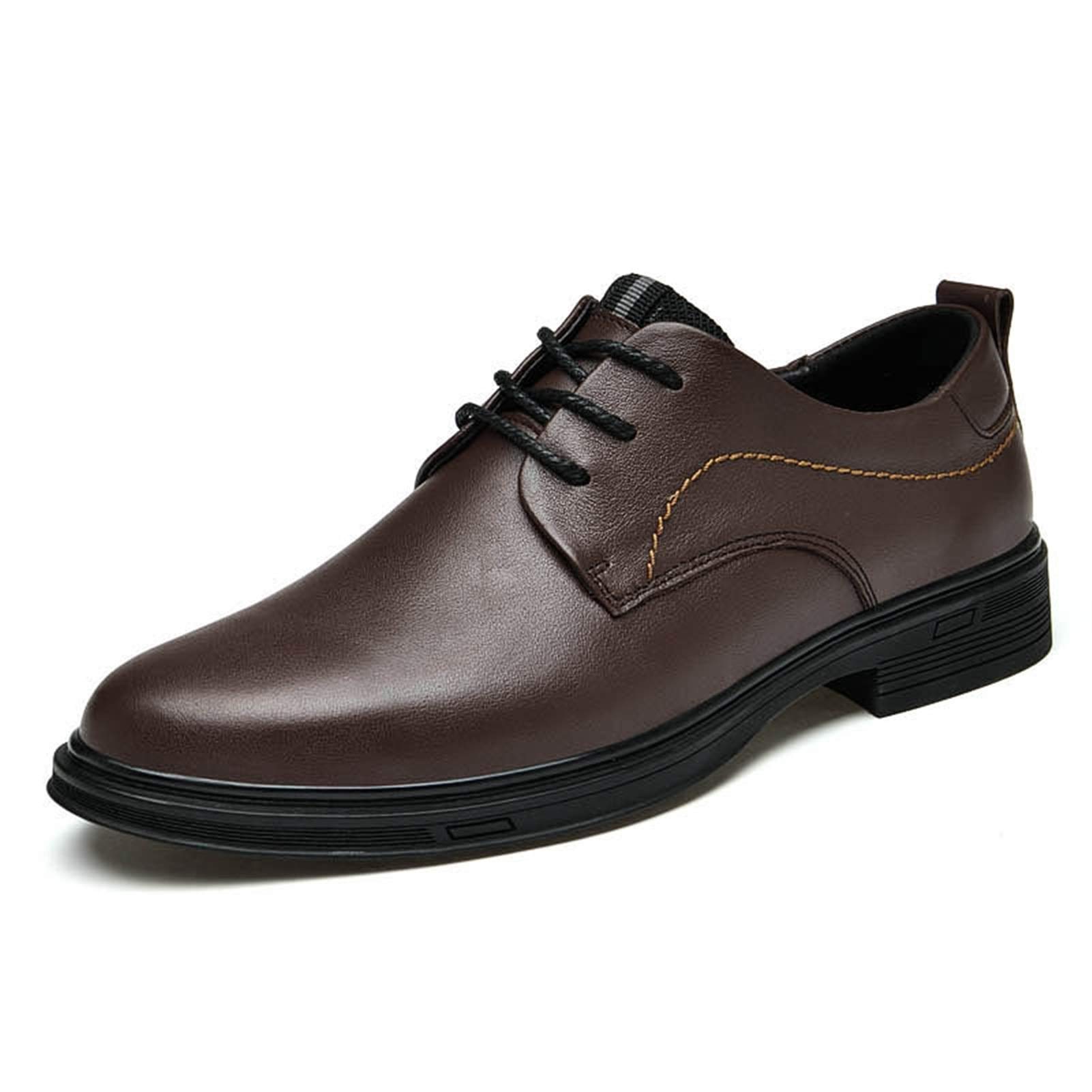 Men's Leather Dress Shoes - Oxford Lace-Up Derby Shoes with Round Toe, Non-Slip Rubber Sole & Low Block Heel | Formal Business, Wedding & Prom Attire | Comfortable Office & Evening Wear for Men