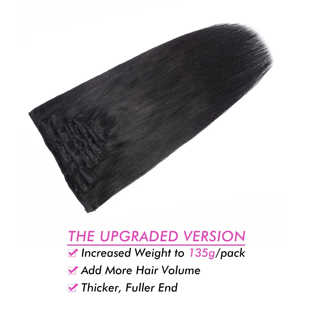26 Inch Long Straight Human Hair Clip-in Extensions for Black Women - 100% Real Human Hair, Natural Black 1B#, Silky Smooth, 135g | Perfect for Daily Wear, Parties, Weddings & Special Occasions