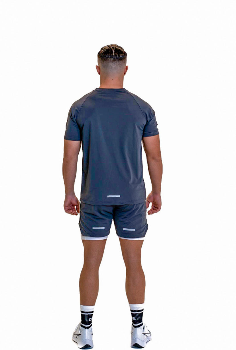 Cerus Grey Quantum 2-in-1 Running Shorts with Built-in Liner - Men's Athletic Workout & Gym Shorts for Running, Training, and Outdoor Activities