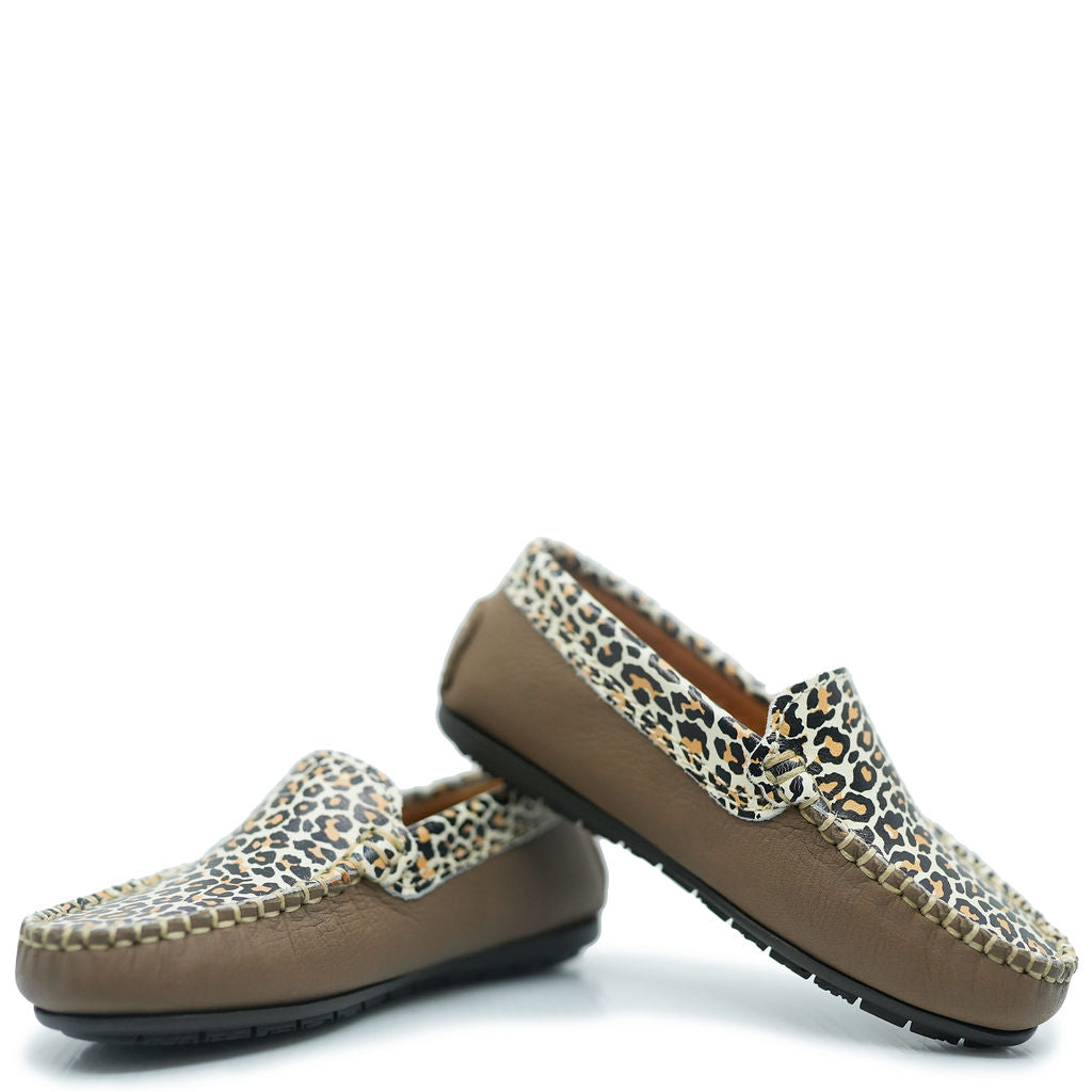 Atlanta Moccasin Loafers for Women - Taupe Leopard Print Slip-On Shoes - Comfortable Casual Flats for Work, Travel & Everyday Wear