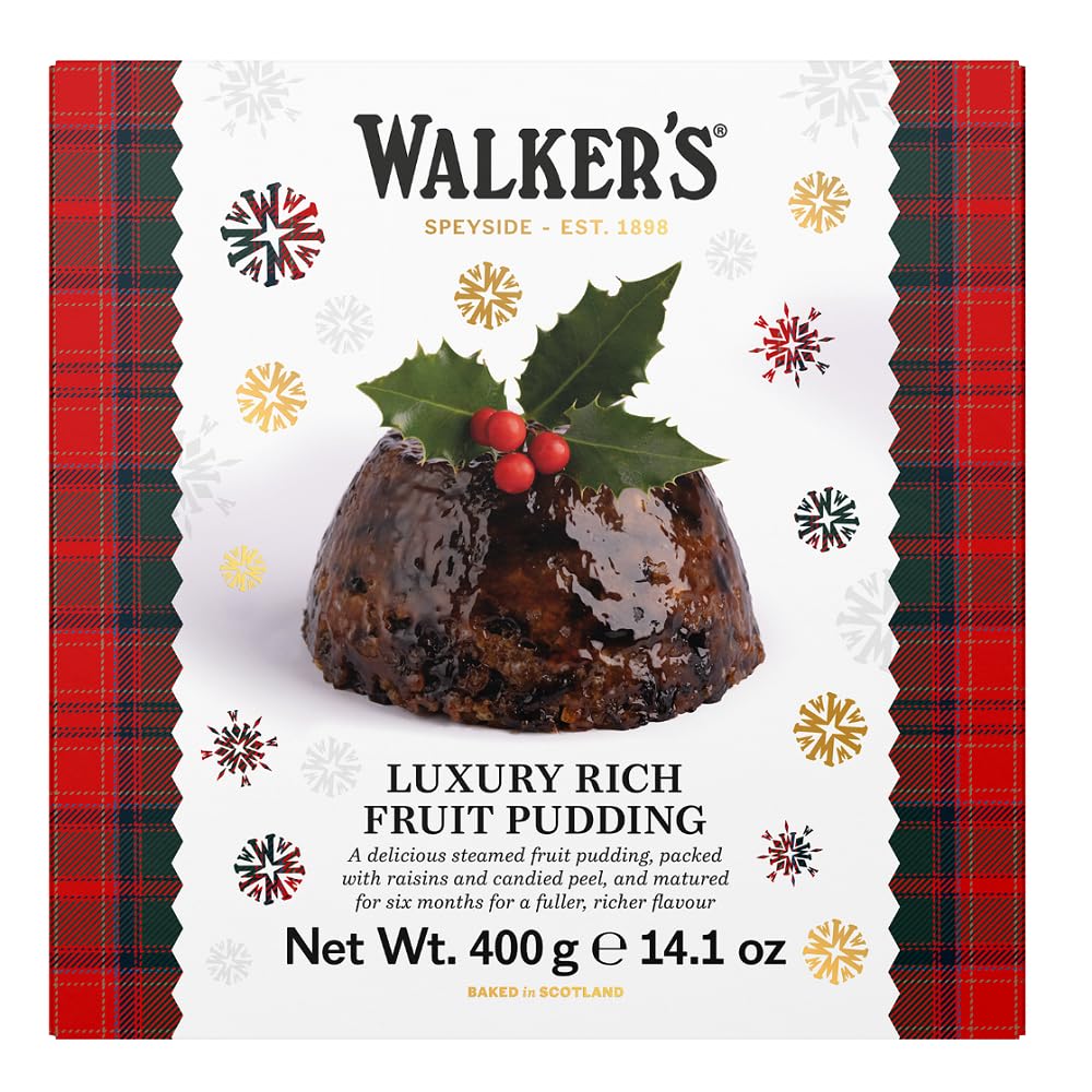 Walkers Christmas Pudding with Rich Fruit - Traditional British Dessert, 14.1 Oz - Perfect for Holiday Celebrations, Gift Giving & Festive Dessert Tables