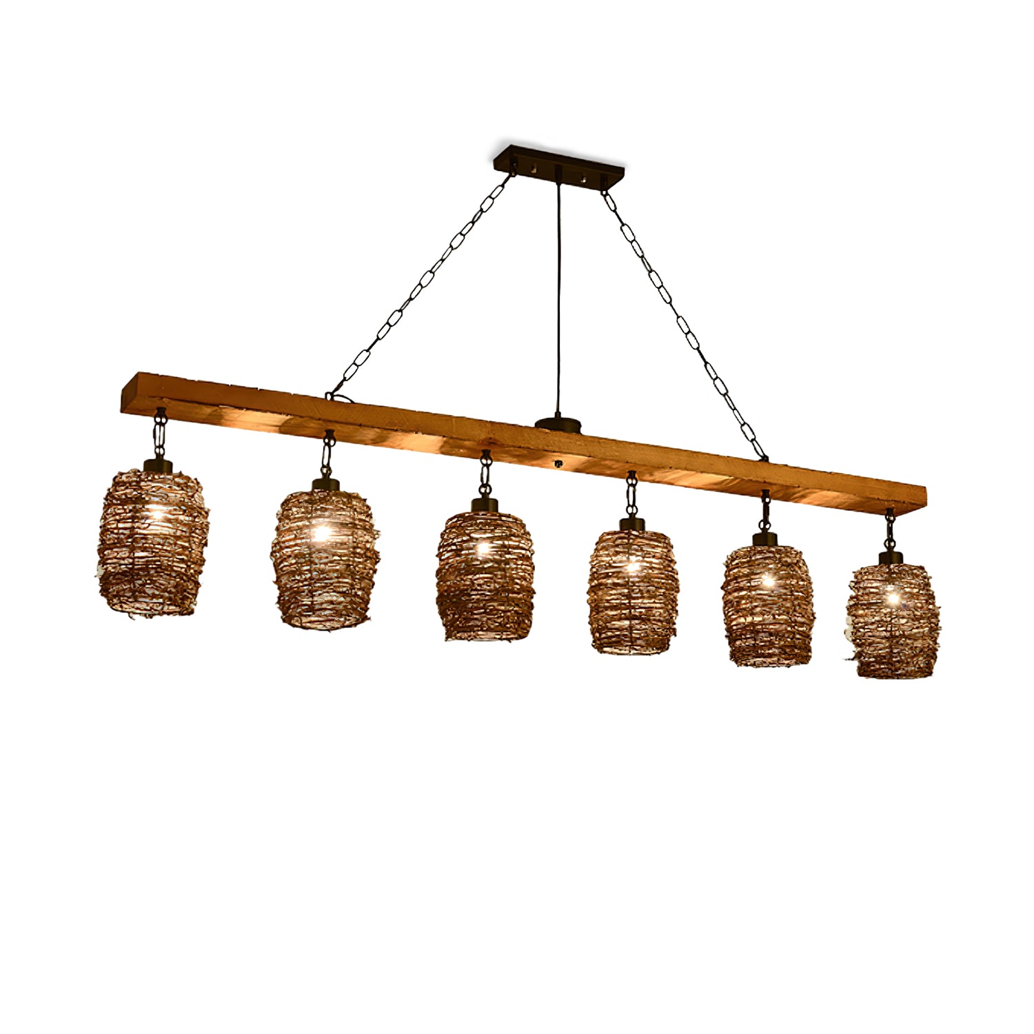 Modern Industrial Rattan Chandelier - Farmhouse Style Ceiling Light Fixture for Dining Room, Kitchen, Living Room & Bedroom - Rustic Home Decor Lighting