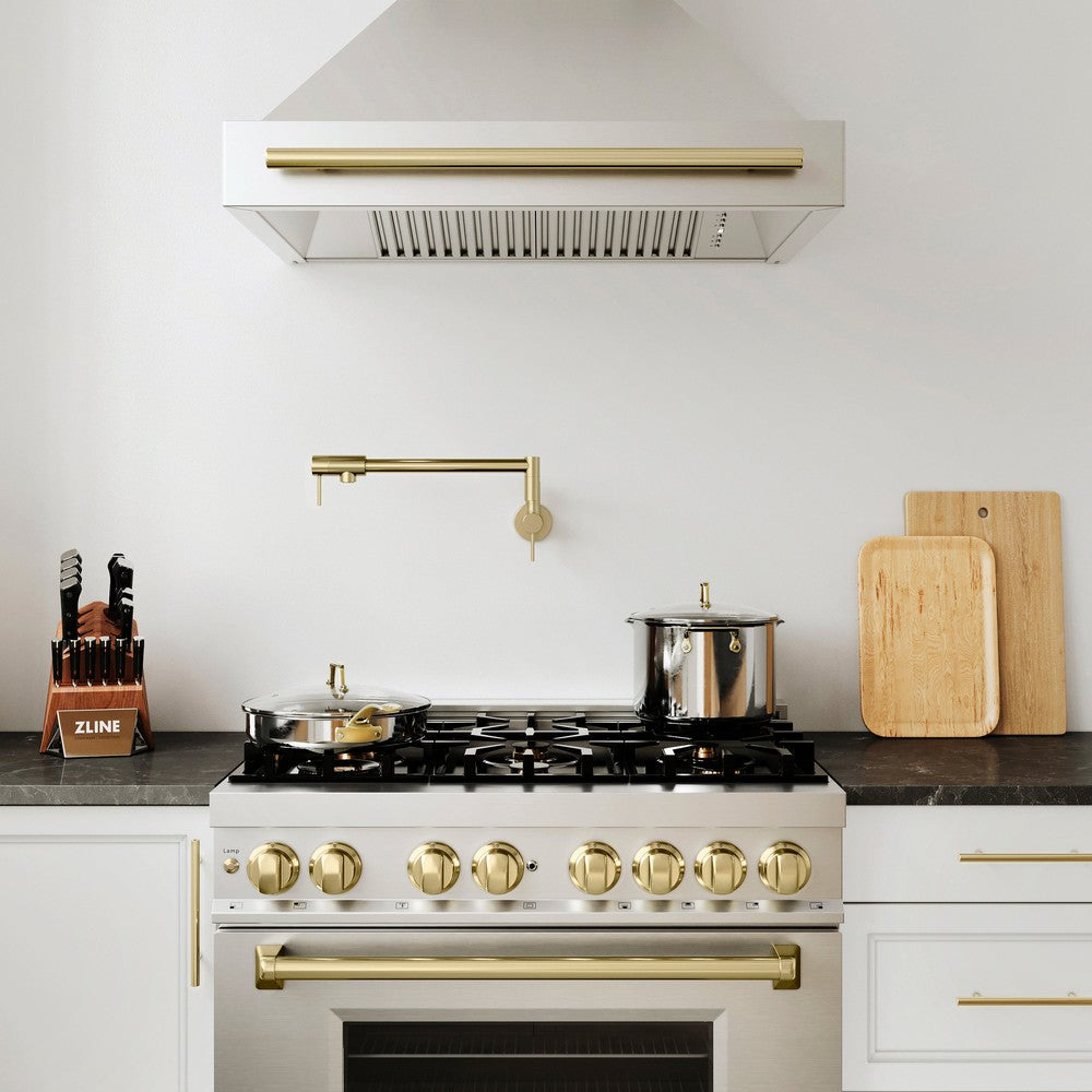 ZLINE Gemini Pot Filler in Champagne Bronze - Wall Mounted Commercial Style Kitchen Faucet with 22