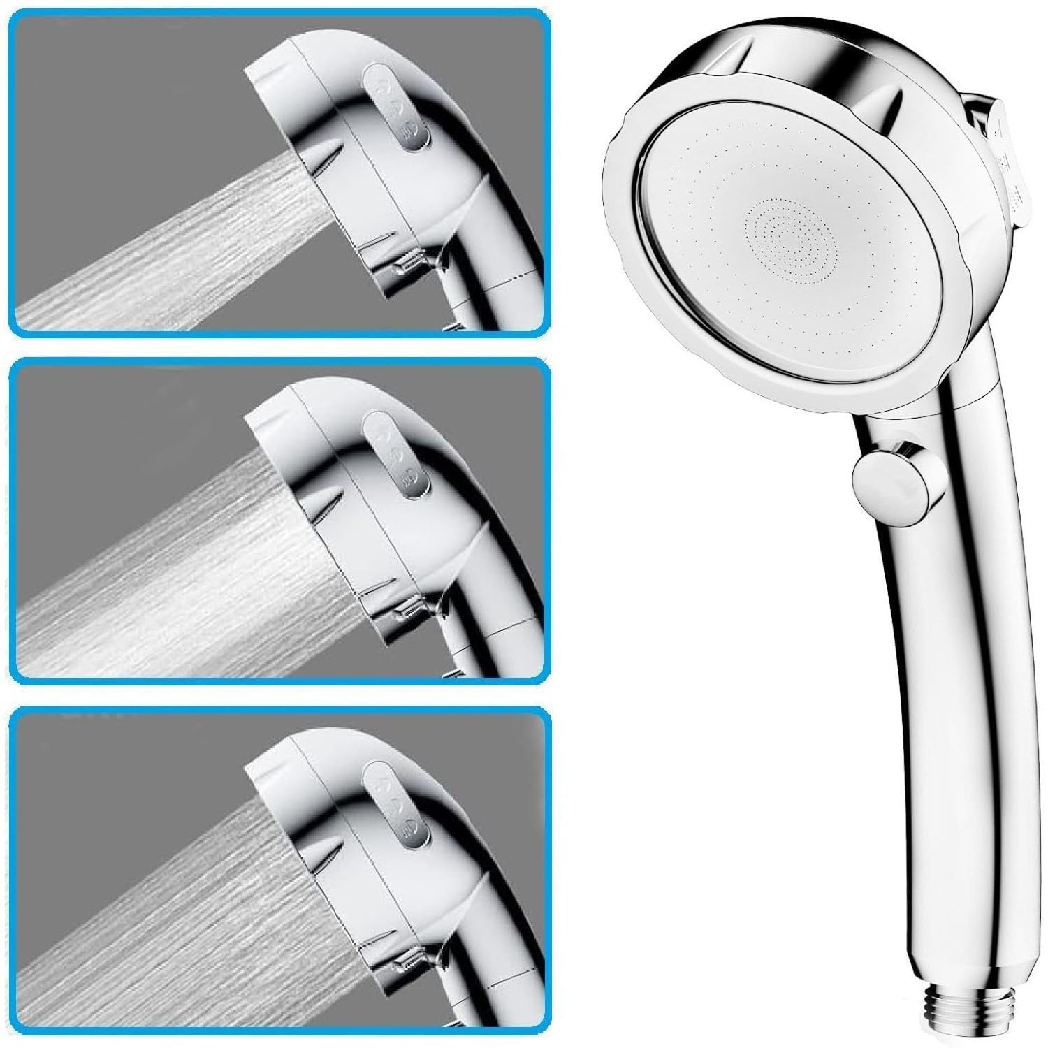 High Pressure Handheld Shower Head with ON/OFF Pause Switch - 3 Adjustable Spray Settings, G1/2 (0.8 inches) Interface - Perfect for Bathing Pets, Washing Hair & Rinsing Hard-to-Reach Areas