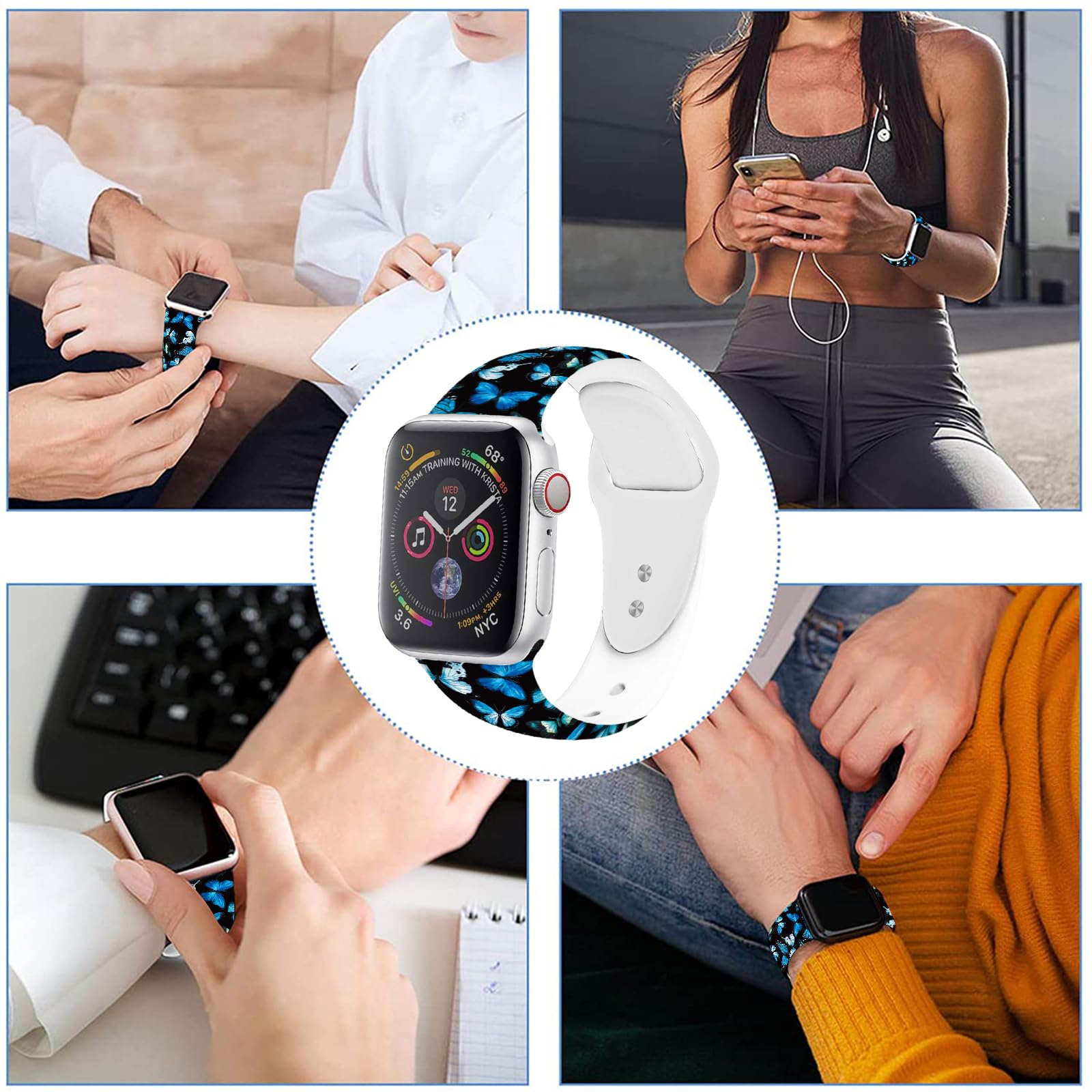 Fashionable Soft Silicone Watch Bands for Apple Watch 38mm 40mm 41mm - Adjustable Replacement Straps Compatible with iWatch Series 7/6/5/4/3/2/1/SE - Perfect for Women & Girls' Workouts, Running & Daily Wear