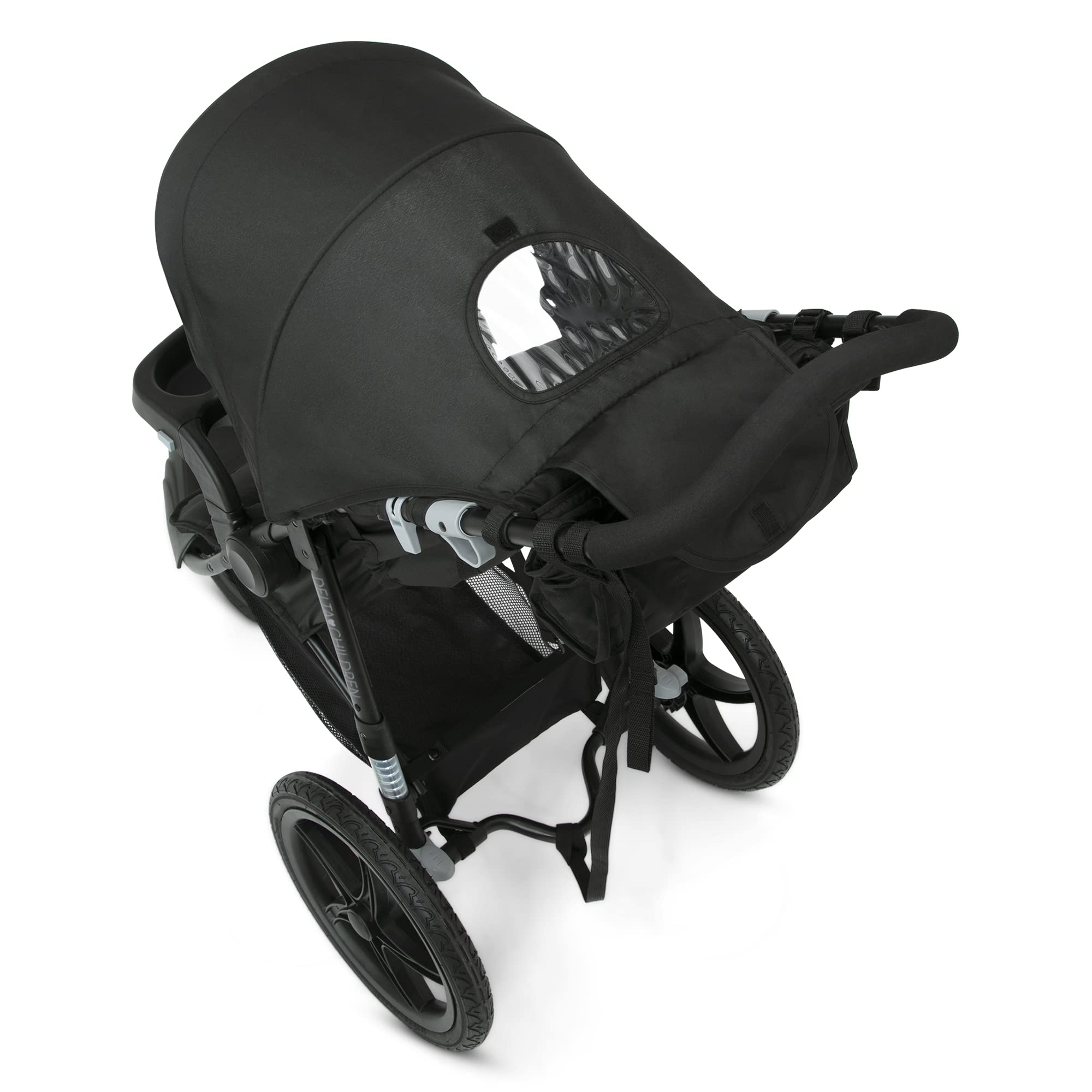 Delta Children Apollo Jogging Stroller - Lightweight Shock-Absorbing Frame with Adjustable Canopy & Reclining Seat - Compatible with Infant Car Seats (Black) - Perfect for Running, Walking & Outdoor Adventures with Baby