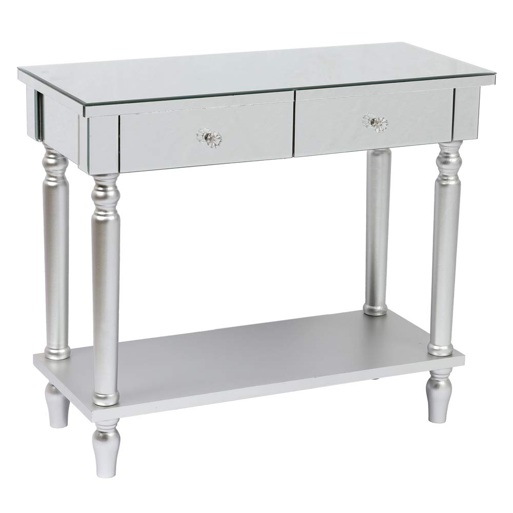 FCH 2-Drawer Mirror Dressing Table with Shelf - Elegant Vanity Desk & Console Table for Bedroom, Living Room, or Entryway - Perfect for Makeup, Storage & Home Decor