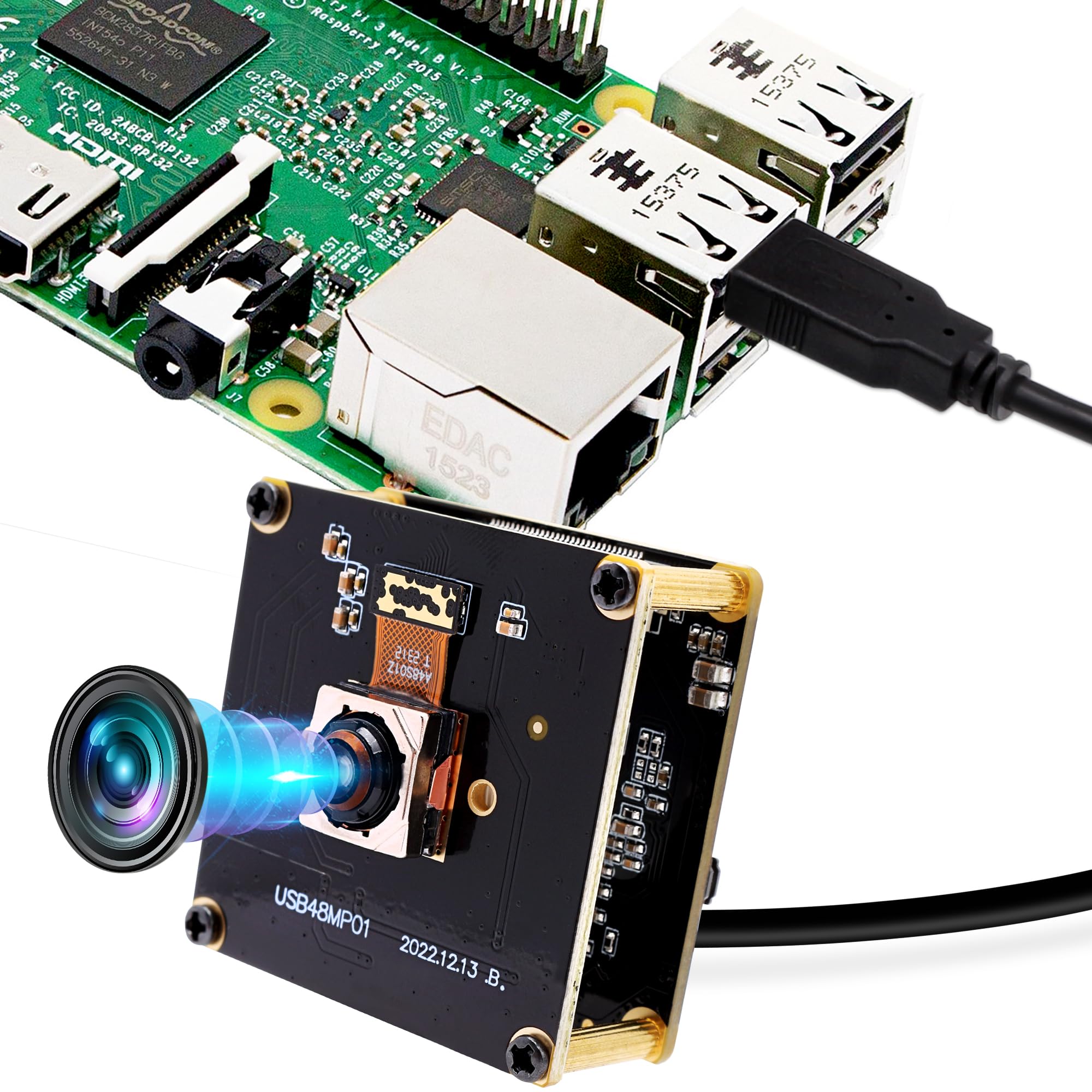 48MP USB Camera Module with Fast Auto Focus - 70° No Distortion Lens Webcam | UVC USB 2.0 Industrial Camera (8000x6000) for PC/Laptop/Jetson | Perfect for Video Conferencing, Live Streaming & Machine Vision Applications
