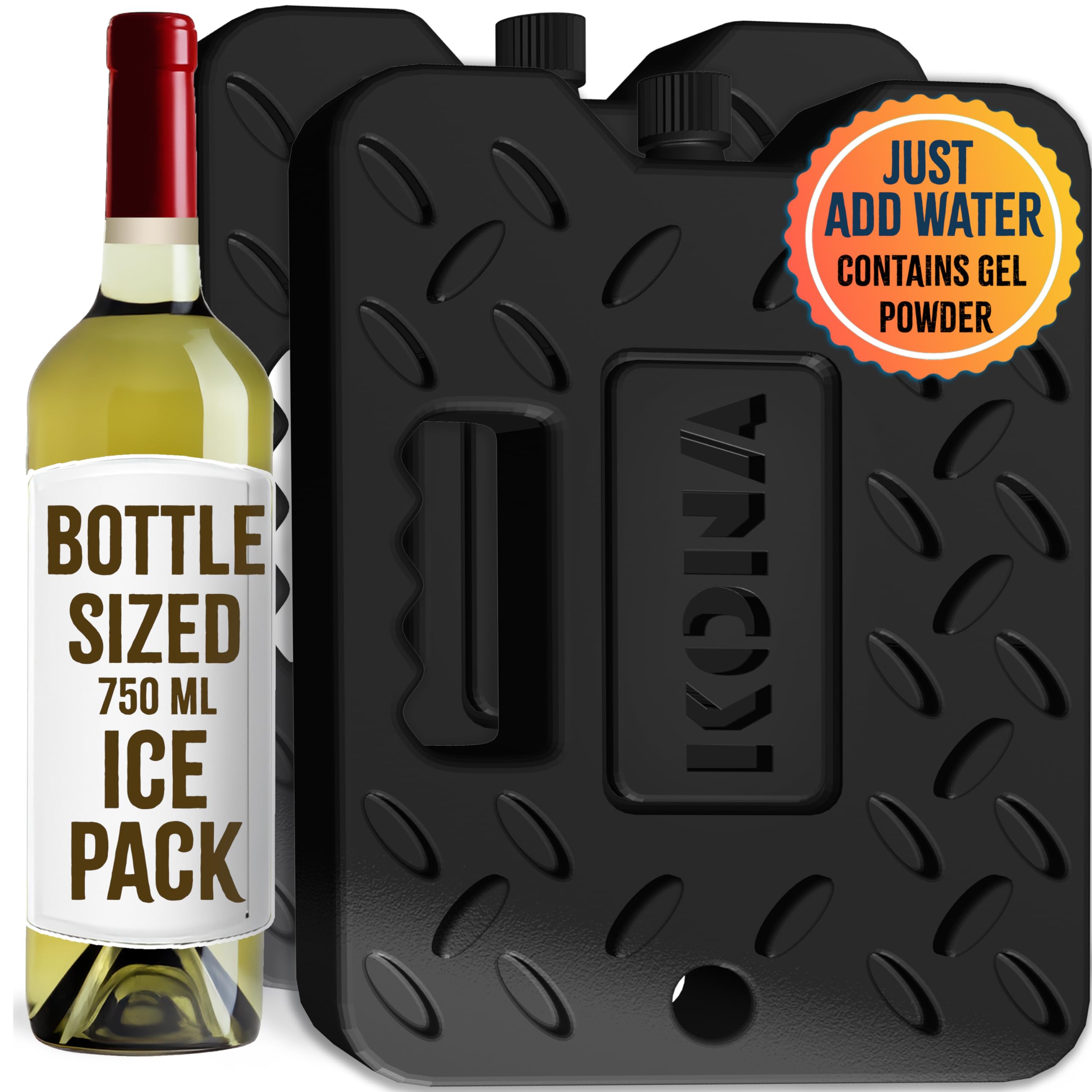 Premium Kona Black/Ice Large Reusable Ice Packs for Coolers (2-Pack) - Long-Lasting Cold Therapy, Perfect for Camping, Picnics & Sports Events - FDA Approved Refreezable Gel Packs