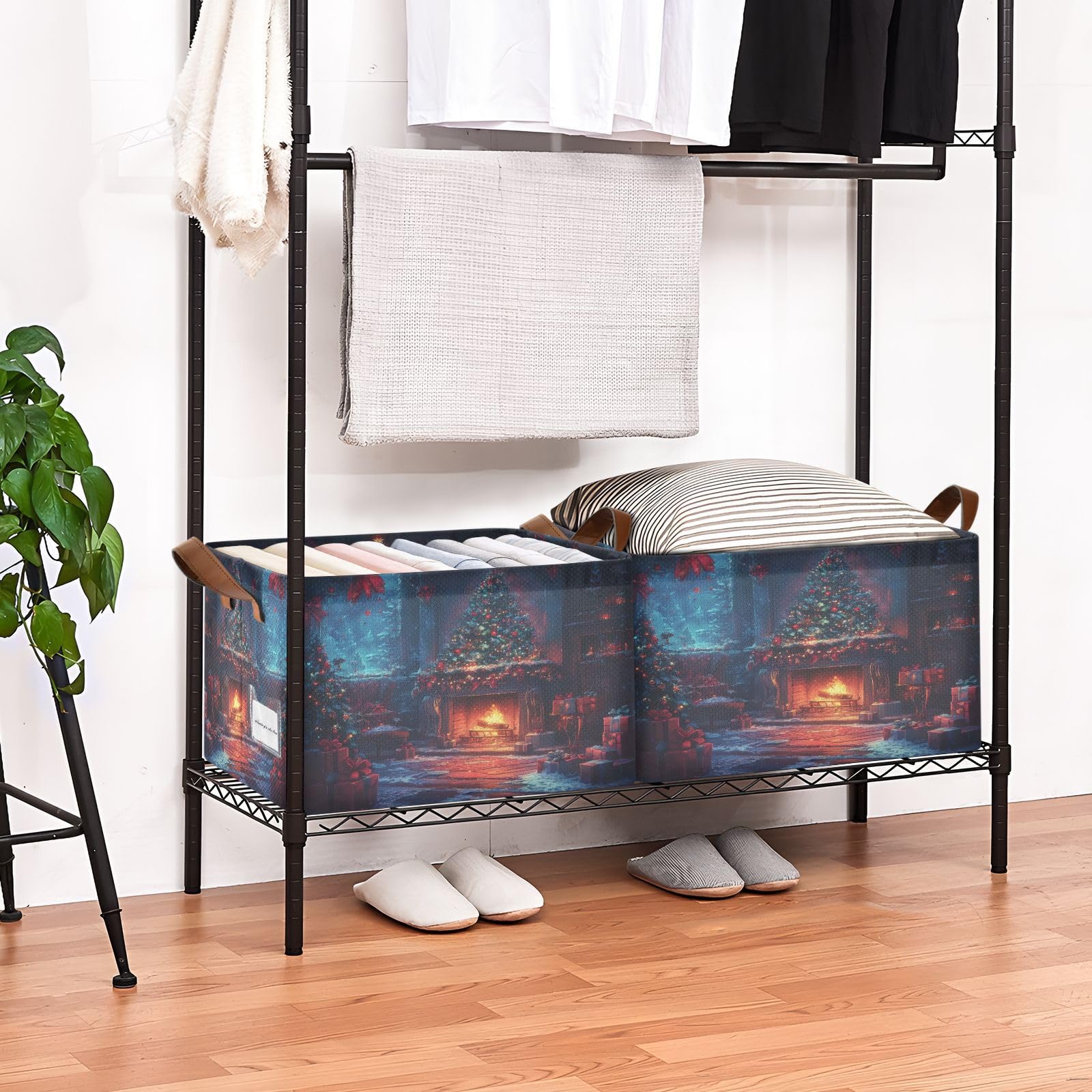 Christmas Storage Bins 2-Pack - Collapsible Organizer Baskets with Handles for Home & Closet Organization