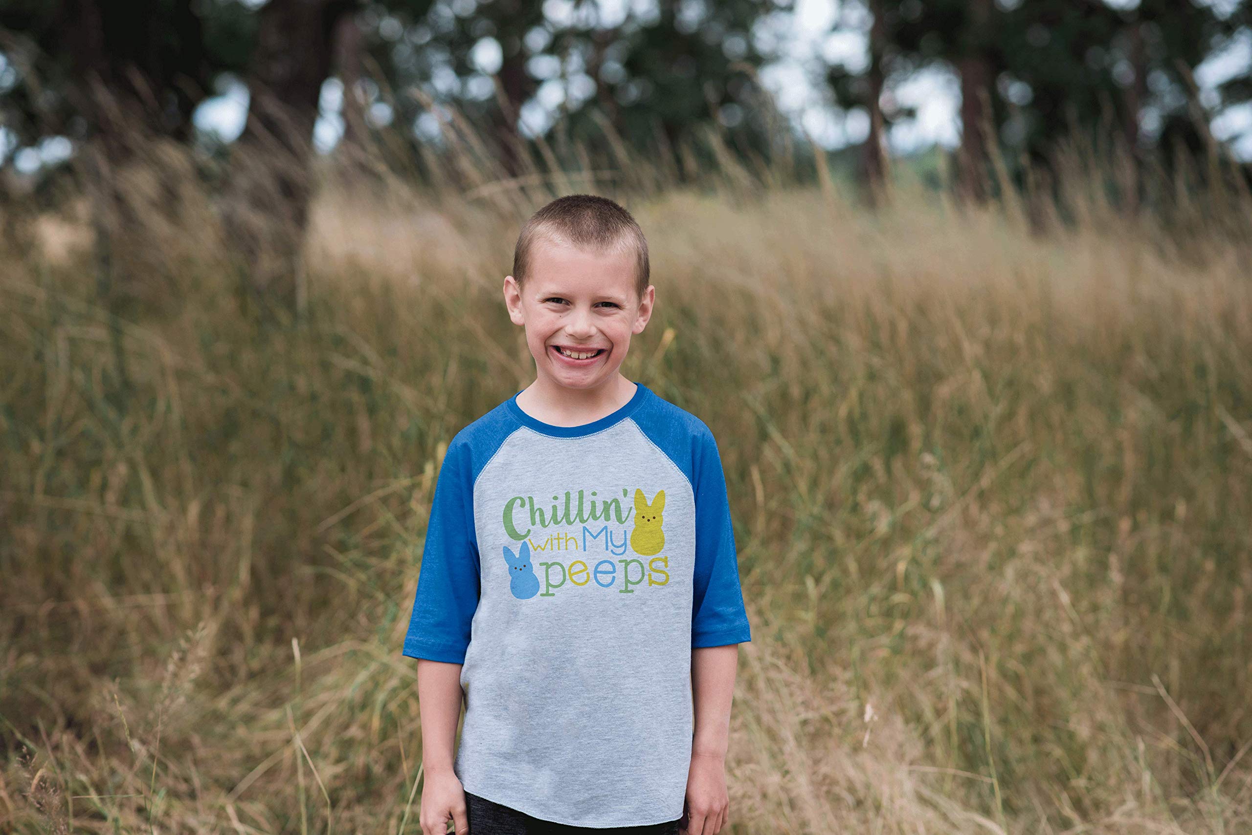 7 Ate 9 Apparel Kids Funny Easter Blue Raglan T-Shirt - Cute Easter Outfit for Boys & Girls - Perfect for Easter Egg Hunts & Spring Celebrations