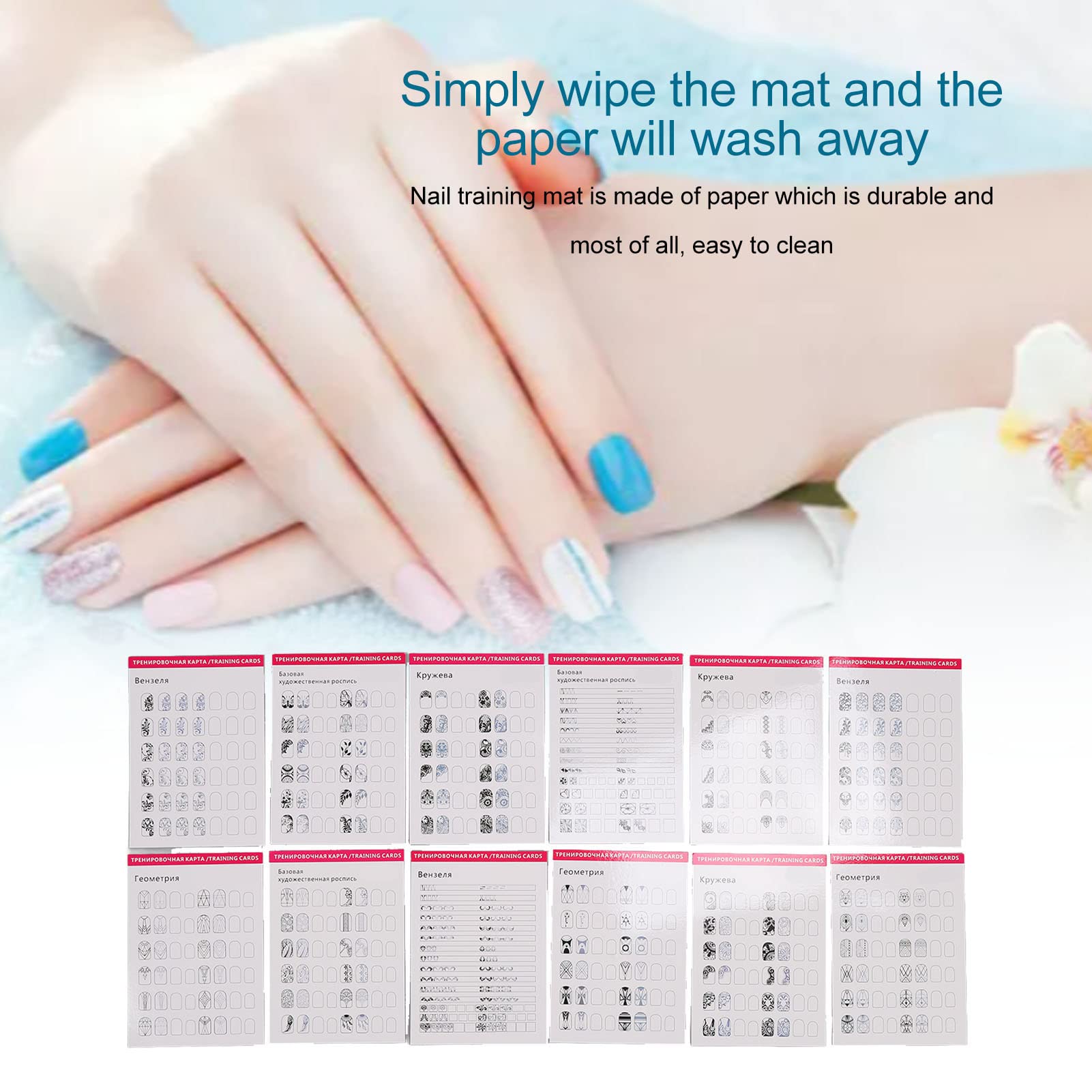 Nail Art Practice Mat - 12 Mode 3D Nail Training Sheet with Multiple Nail Shapes, Easy to Clean for Professional Nail Artists | Perfect for Salon Practice, Home Nail Art Training & DIY Manicure