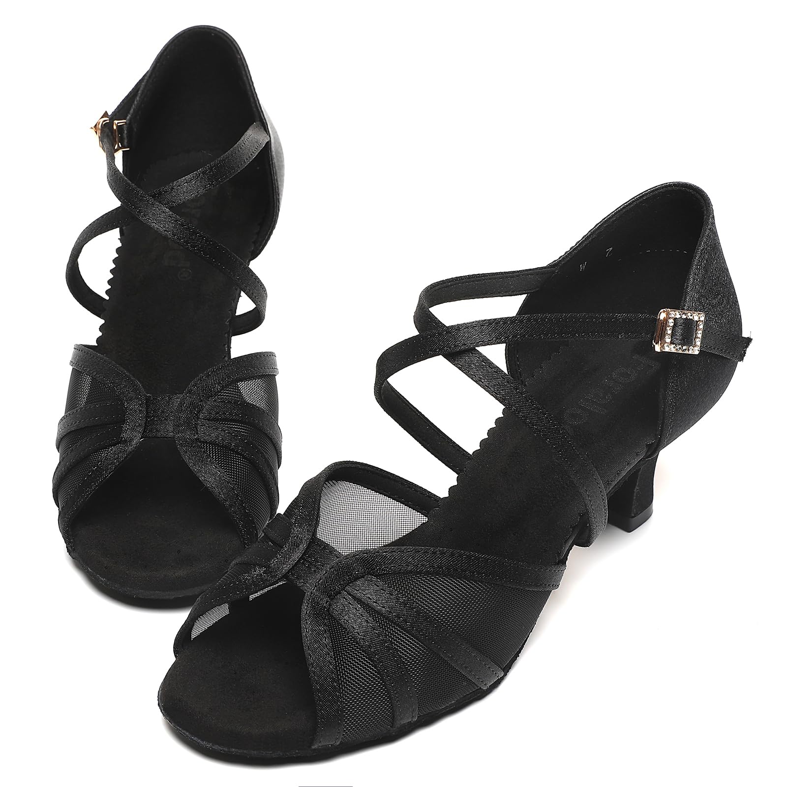 Latin Dance Shoes for Women - Mesh & Satin Ballroom Shoes with Low Heels | Perfect for Salsa, Bachata, Tango & Prom Dancing | Comfortable Performance & Practice Shoes