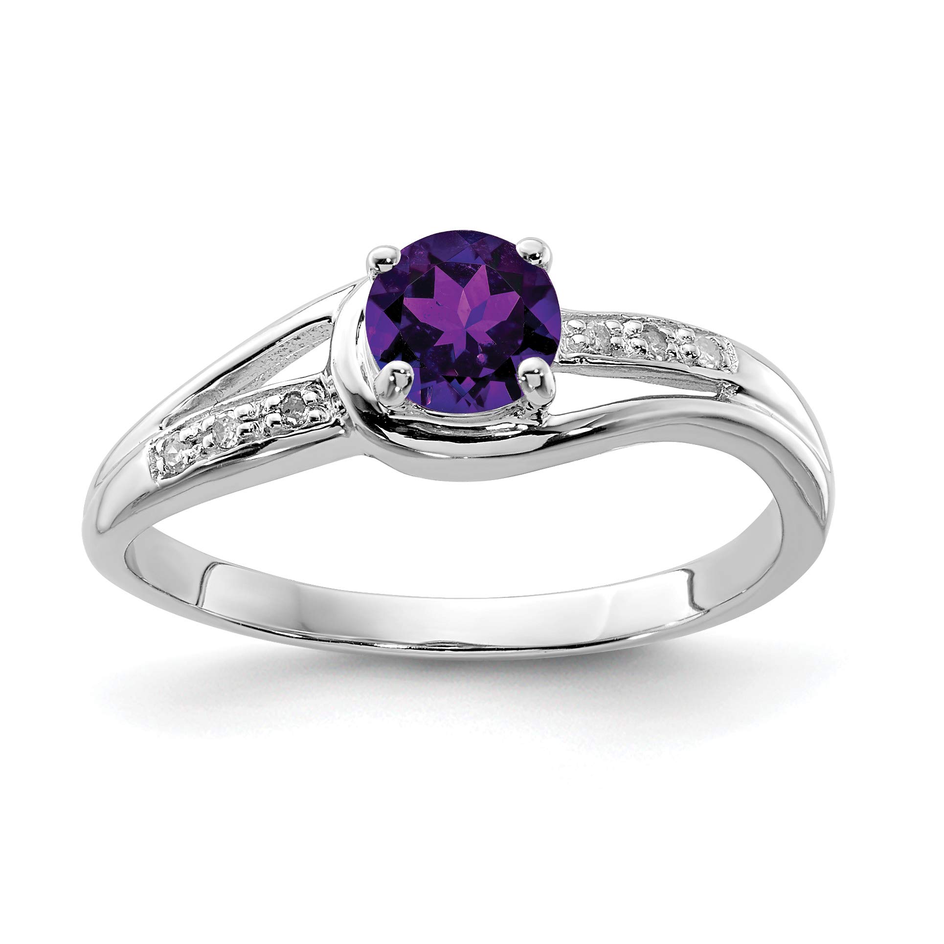 Diamond2Deal 925 Sterling Silver Diamond & Amethyst Round Engagement Ring 0.4ct - Elegant Wedding Proposal, Anniversary Gift for Her
