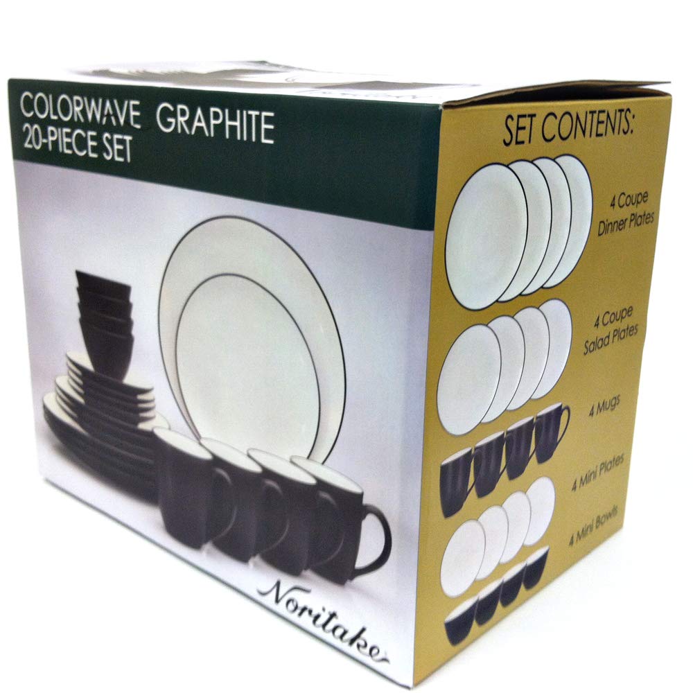 Noritake Colorwave Graphite 20-Piece Dinnerware Set - Black & Gray Stoneware Plates, Bowls & Mugs - Modern Dinner Set for Everyday Use & Entertaining