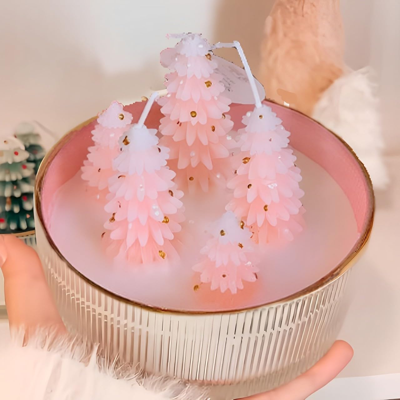Christmas Tree Candles - Rustic Farmhouse Holiday Decor for Women & Girls (Pink) - Perfect for Xmas Gifts & Indoor Decorations