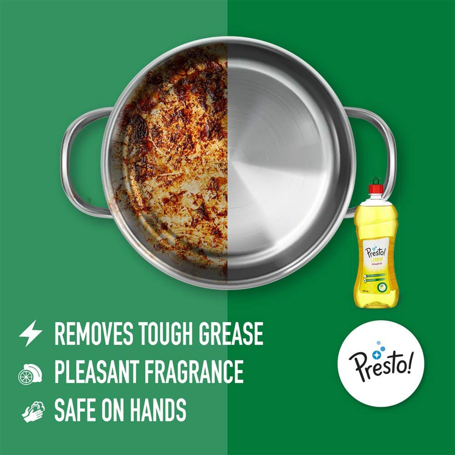 **Presto! Lemon Dishwashing Gel - 1.5 Litre (750ml x 2 Packs) | No Residue | Powerful Grease Cleaner for Pots, Pans & Utensils | Ideal for Kitchen, Camping & RV Use**