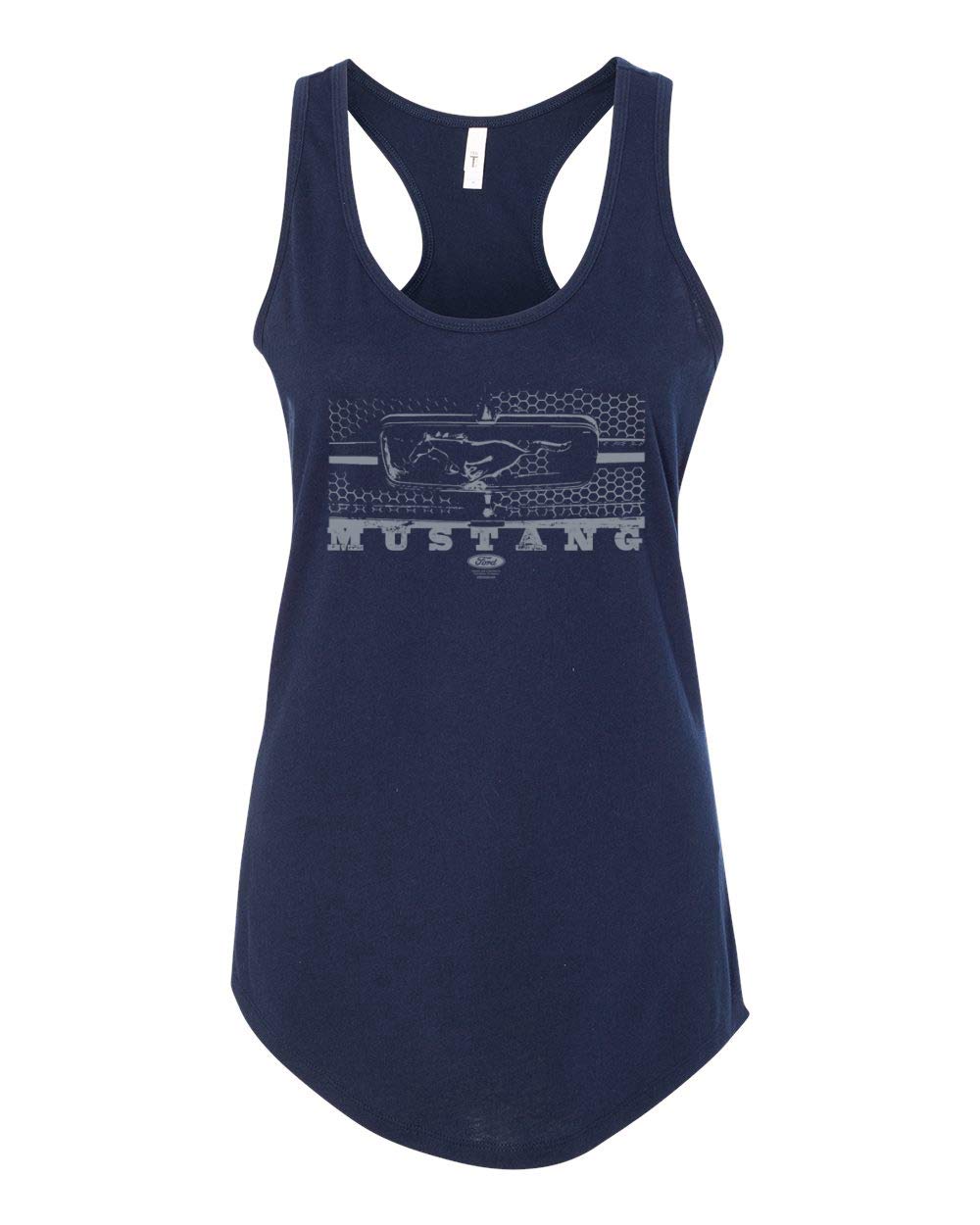 Vintage Ford Mustang Silver Honeycomb Grill Distressed Design Women's Racerback Tank Top - Perfect for Car Enthusiasts, Casual Wear & Summer Outfits