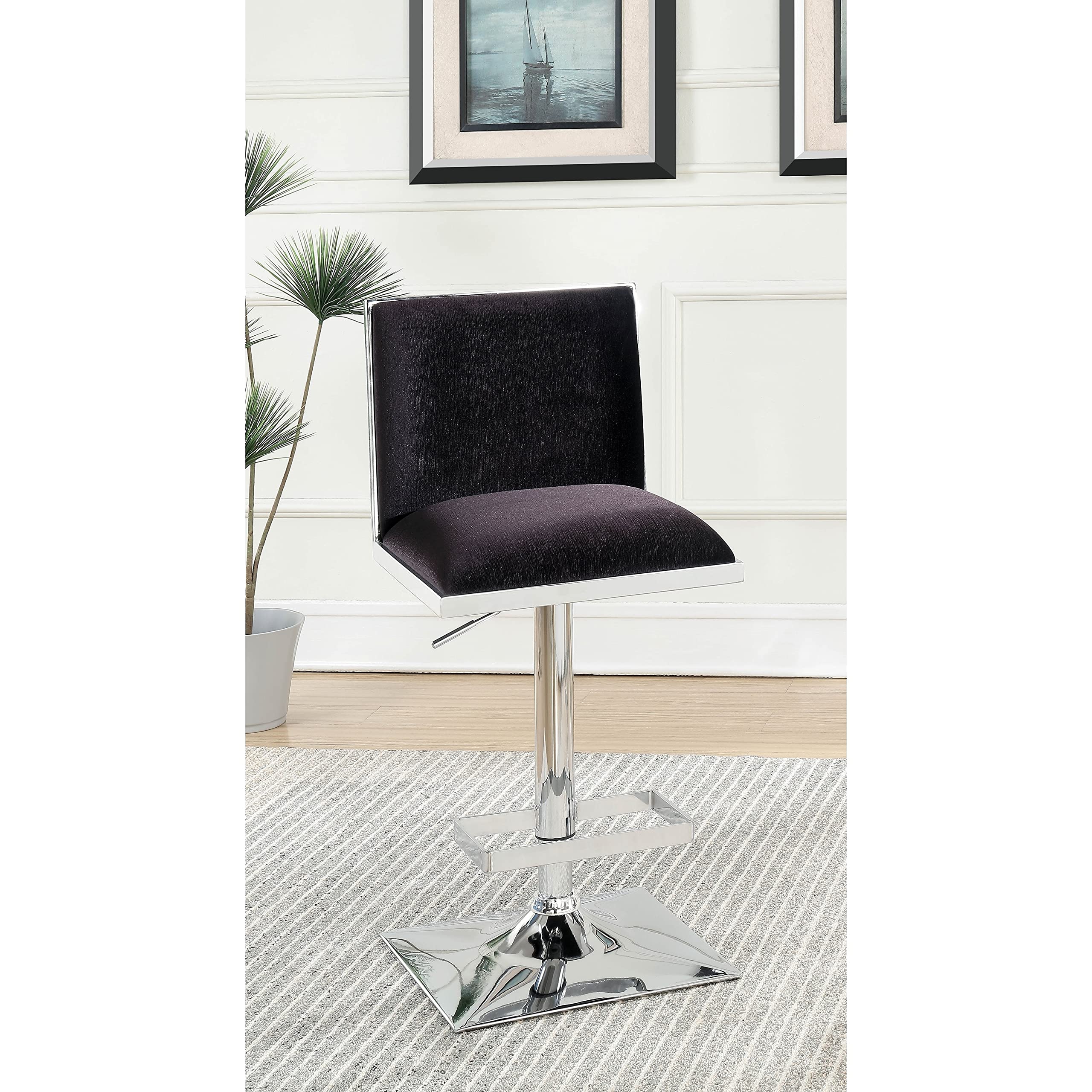 Furniture of America Hevi Contemporary Velvet Fabric Padded Barstool - Black Modern Bar Stool with Comfortable Seat for Kitchen Island, Breakfast Nook & Home Bar