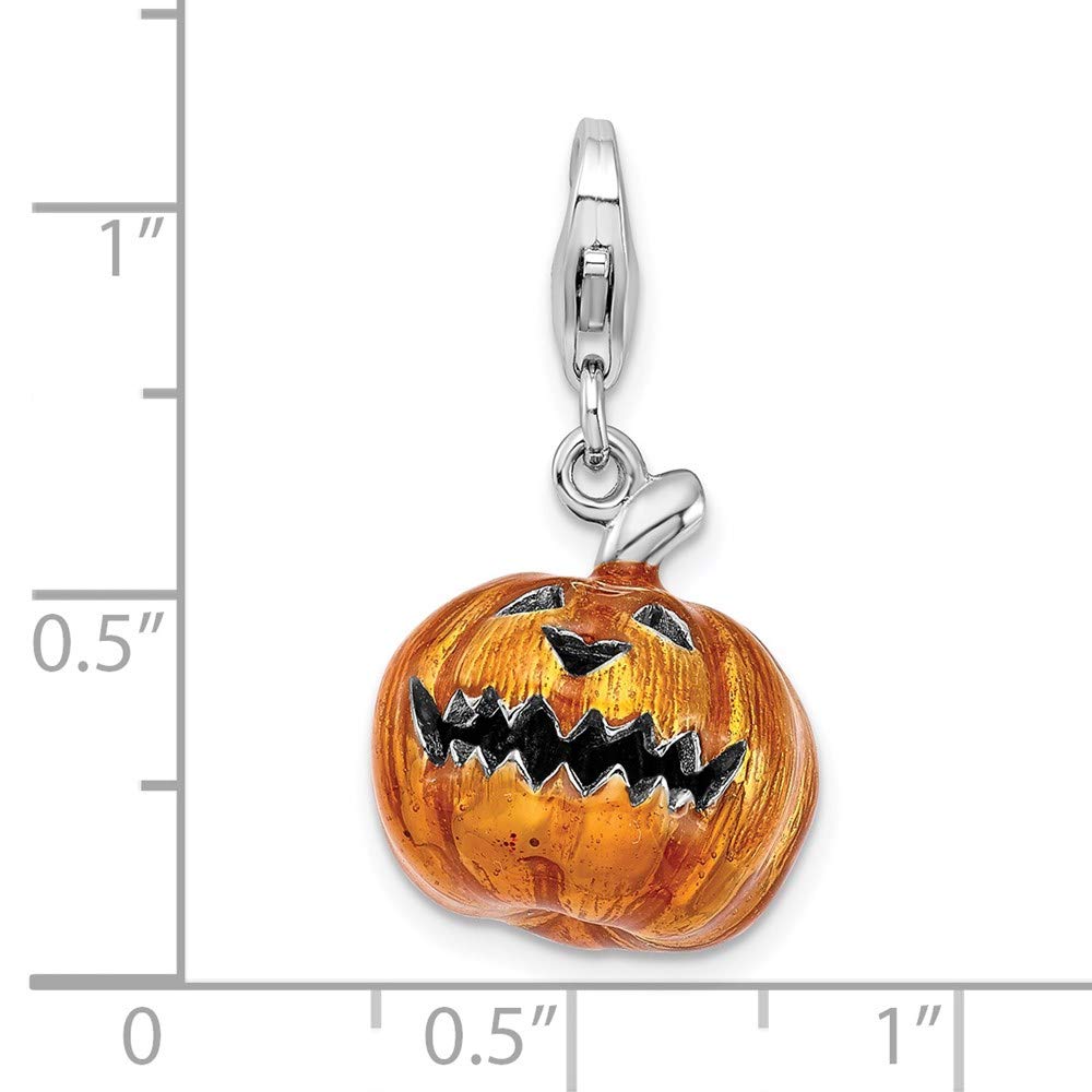 925 Sterling Silver Amore La Vita 3D Enameled Jack-o'-Lantern Bracelet Charm with Lobster Clasp - Perfect for Halloween Jewelry, Pumpkin-Themed Gifts & Witchy Fashion Accessories