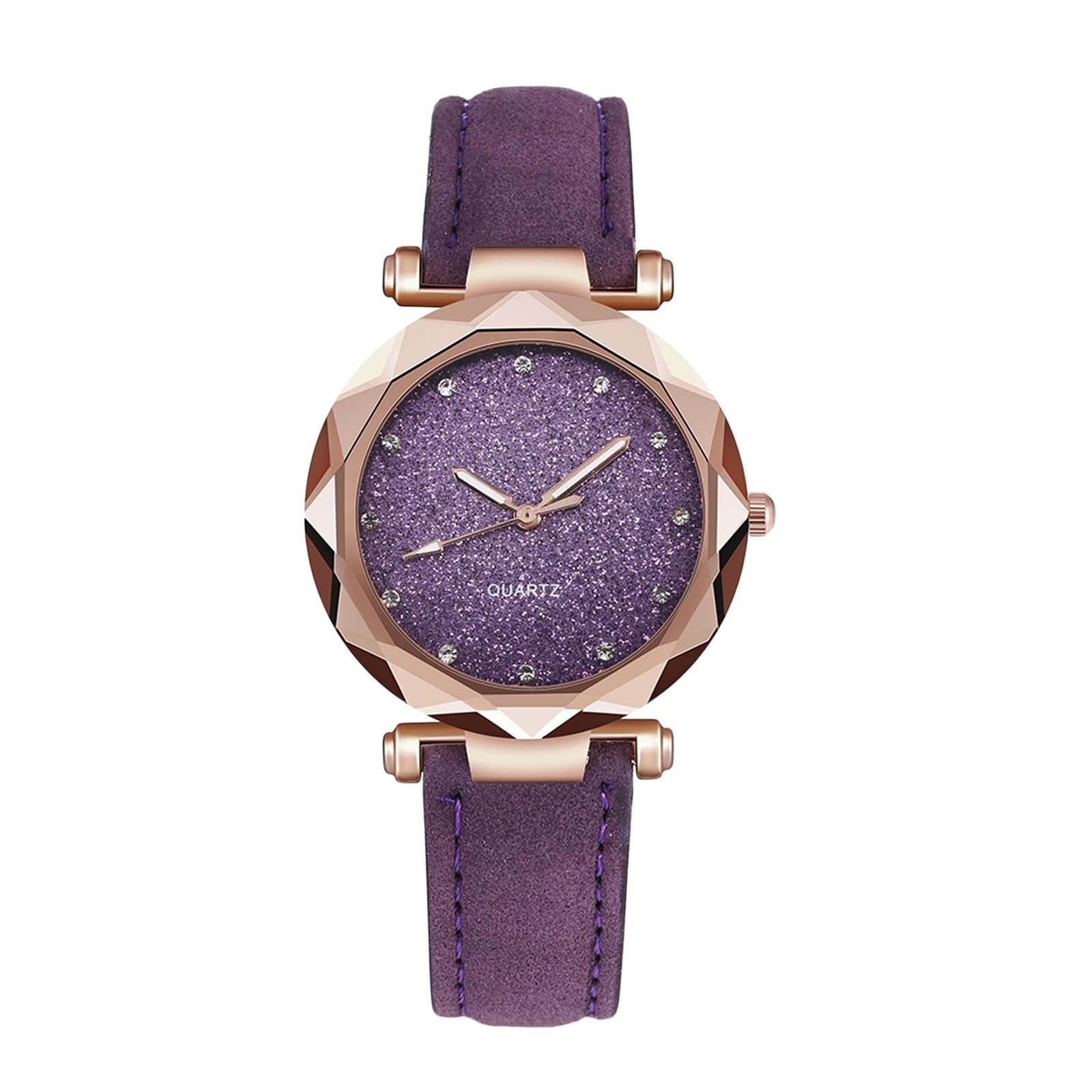 Elegant Women's Roman Numeral Wrist Watch with Dotted Star Design - Purple Frosted Dial, Adjustable Belt Strap (One Size) | Perfect for Office, Casual Wear & Special Occasions