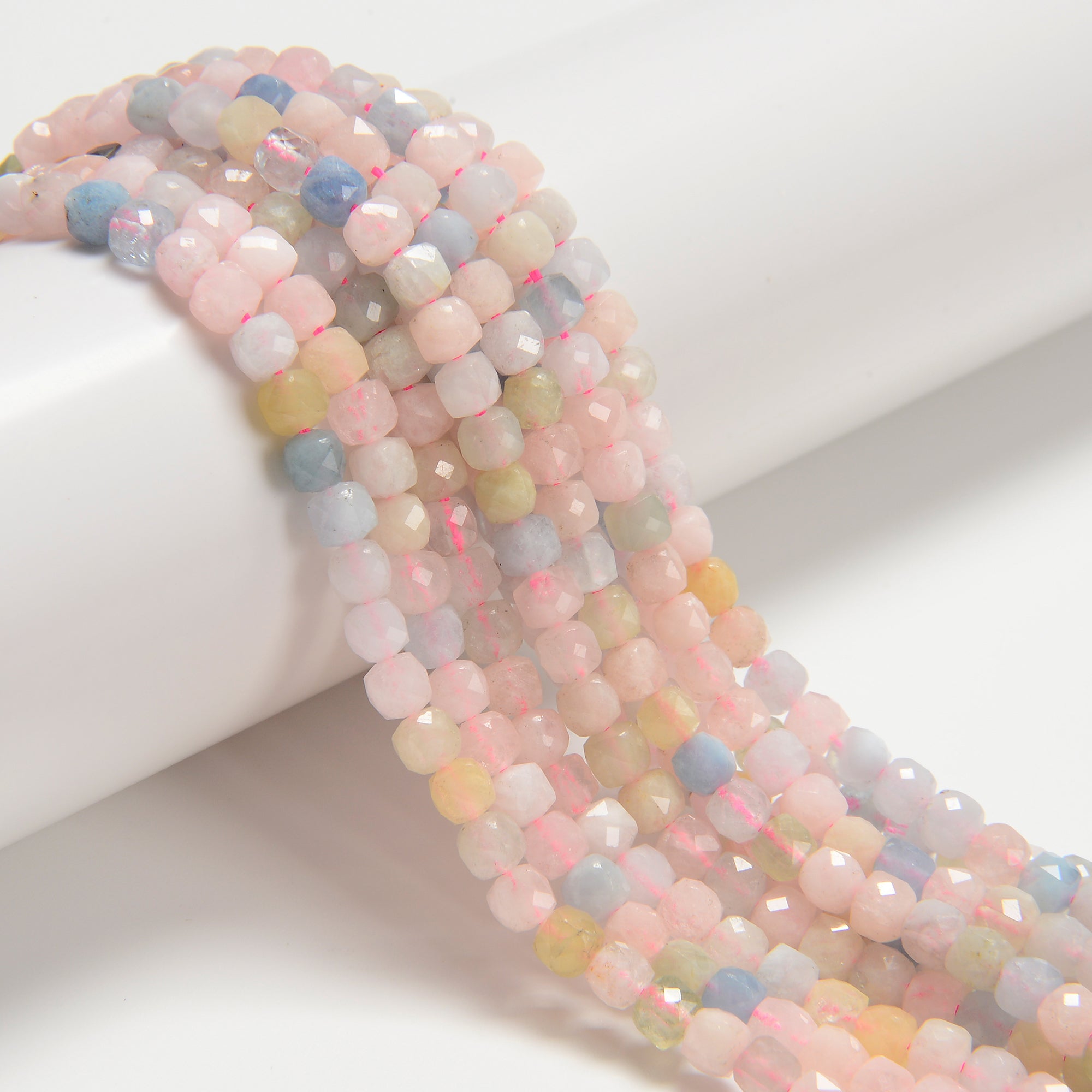 4mm Morganite Faceted Square Dice Cube Beads - 15.5 Inch Strand for Jewelry Making, DIY Crafts, Bracelets & Necklace Designs