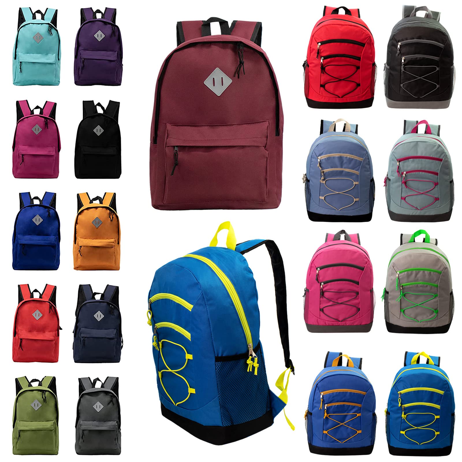 24-Pack 17 Inch Classic School Backpacks for Kids - Bulk Backpacks for Elementary, Middle & High School Students with 19 Color Options - Perfect for School, Travel & Daily Use