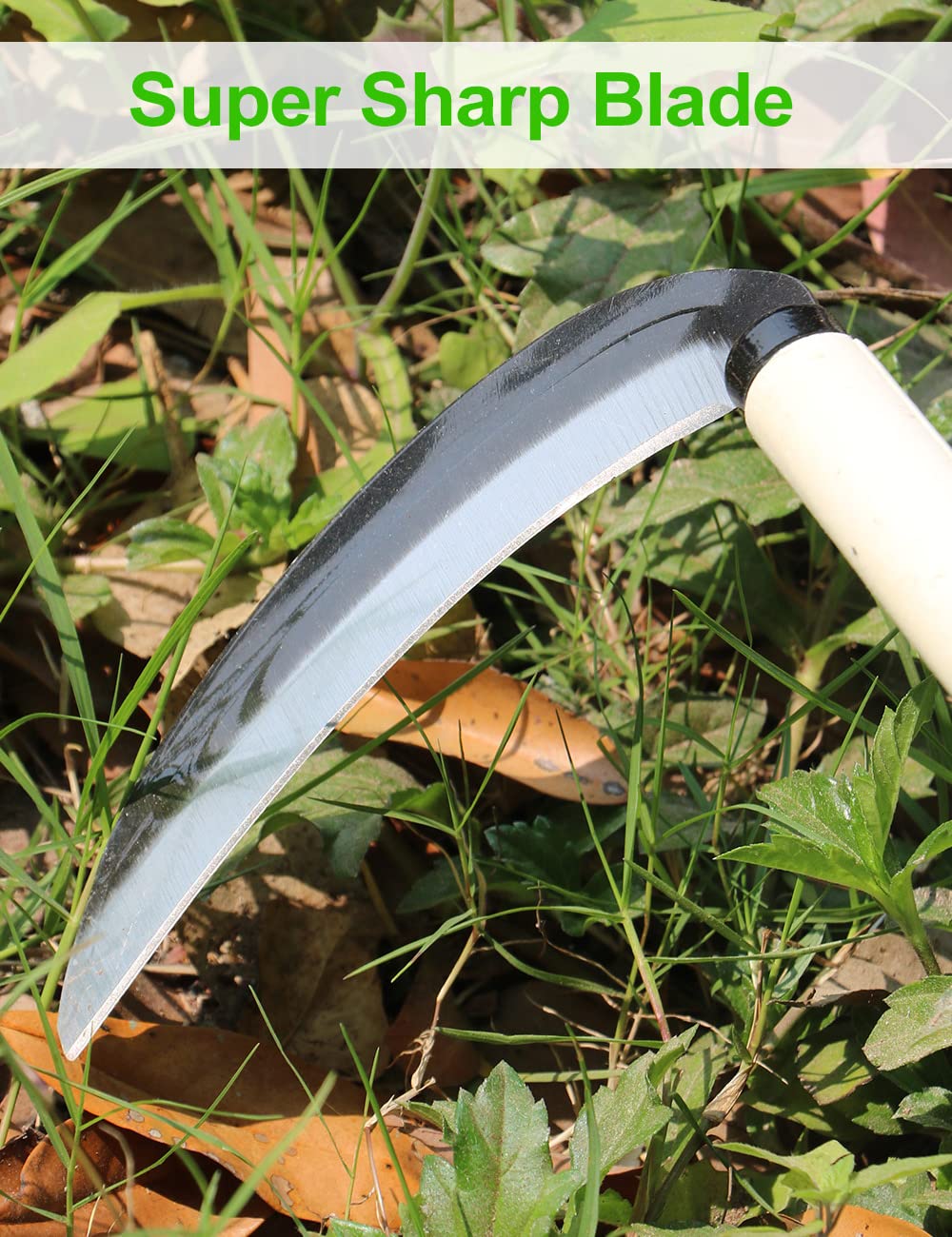 TOYPOPOR 15'' Carbon Steel Japanese Grass Sickle - Heavy Duty Gardening Hand Tool for Weeding, Farming & Lawn Care - Sharp Scythe Blade Cutter for Efficient Manual Mowing & Quick Yard Work - Perfect for Garden Maintenance, Landscaping & Weed Removal