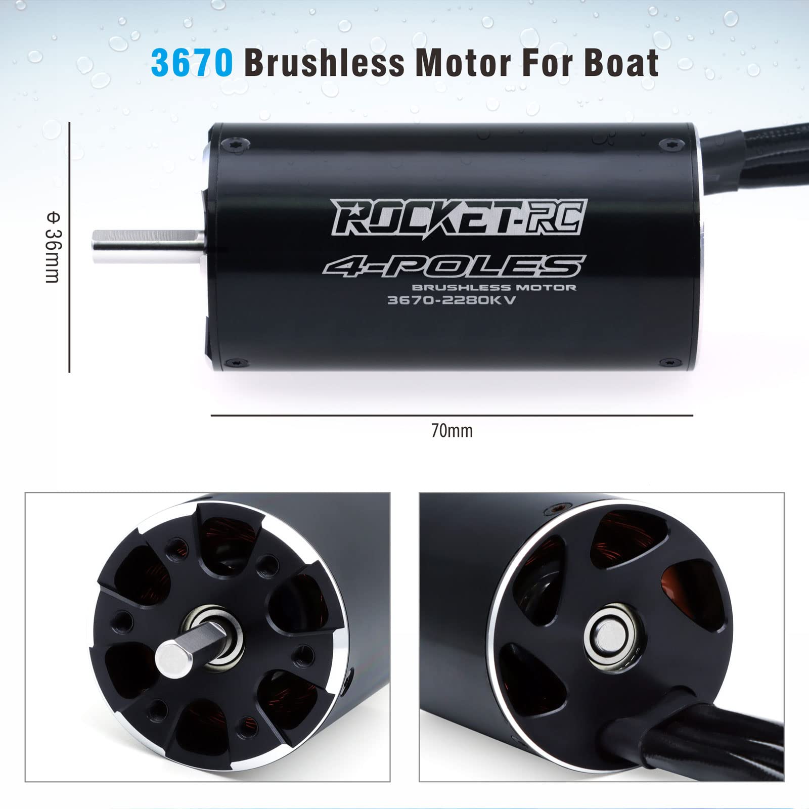 3670 Brushless RC Boat Motor - Surpass Hobby 2280KV High Performance Water Cooled Brushless Motor with Cooling System for RC Racing Boats, Speed Boats & Hobby Models
