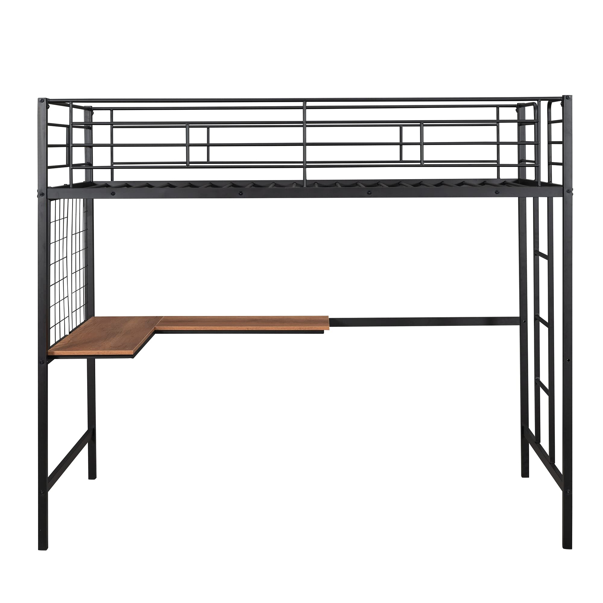 Twin Metal Loft Bed with Study Desk & Storage - Space-Saving Bunk Bed for Kids & Teens - Black Sturdy Metal Frame for Bedroom, Dorm Room or Small Spaces