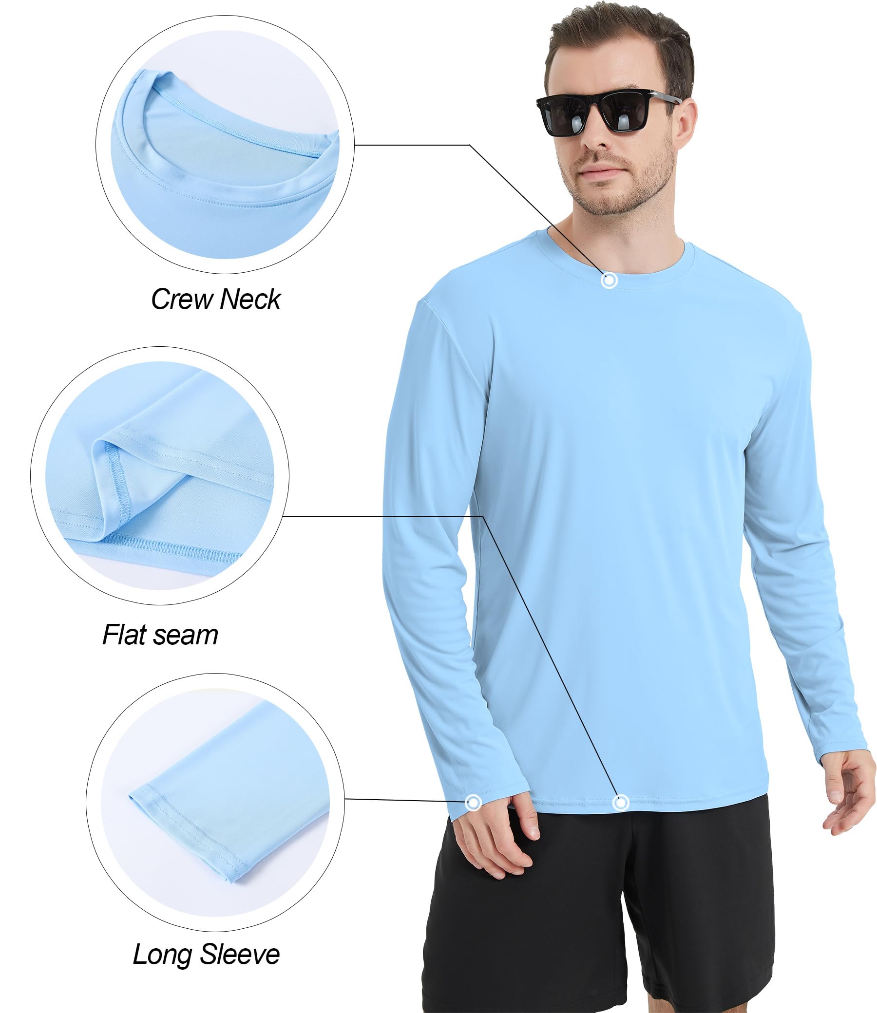 4 Pack Men's UPF 50+ Long Sleeve Rash Guard Shirts - SPF UV Sun Protection for Swimming, Fishing & Outdoor Activities - Lightweight Quick-Dry Performance Shirts for Beach, Surfing & Water Sports