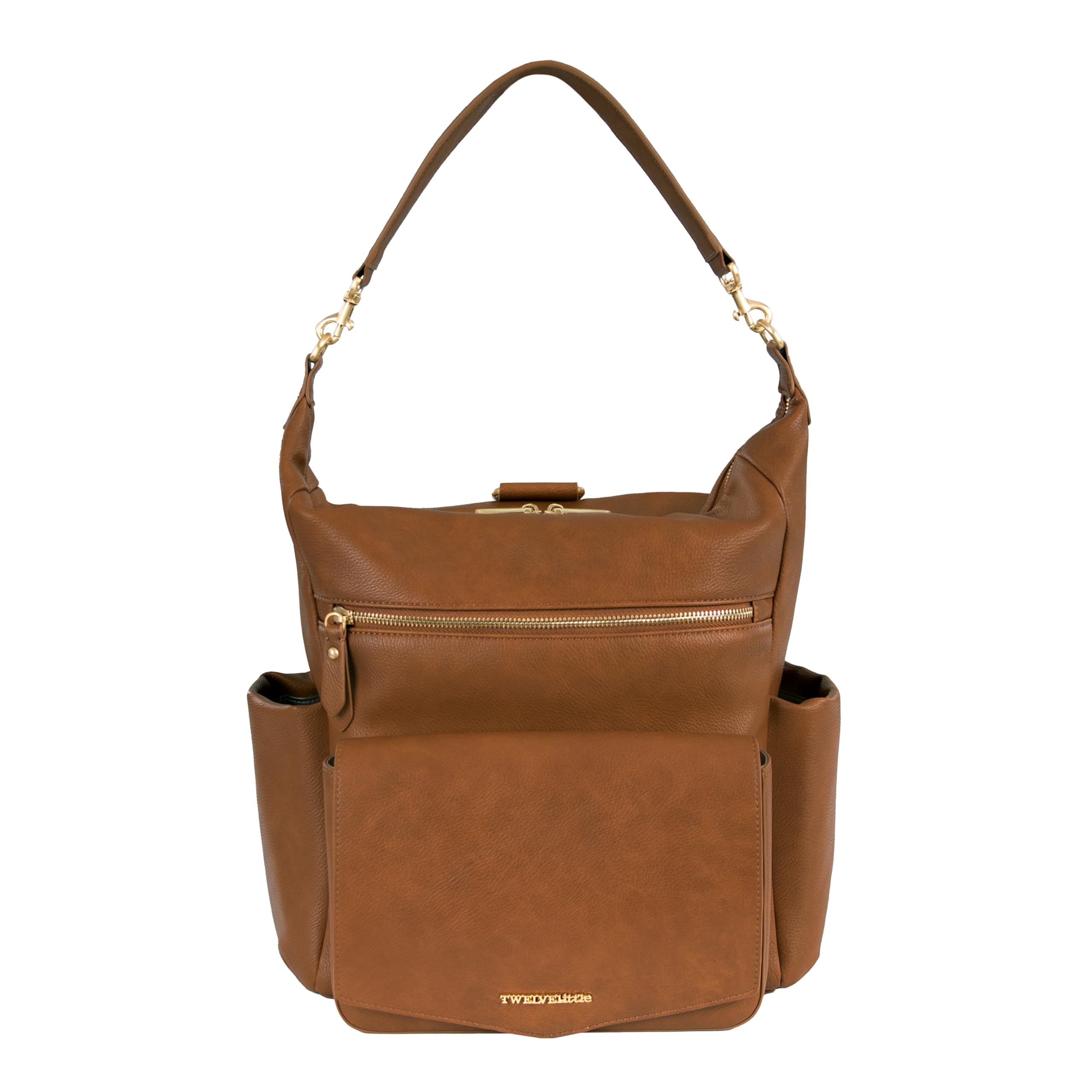TWELVElittle Peek A Boo Convertible Hobo Diaper Bag Backpack with Changing Pad, Wipes Case & Stroller Clips - Vegan Leather Toffee - Perfect for Moms, Travel & On-the-Go Baby Care
