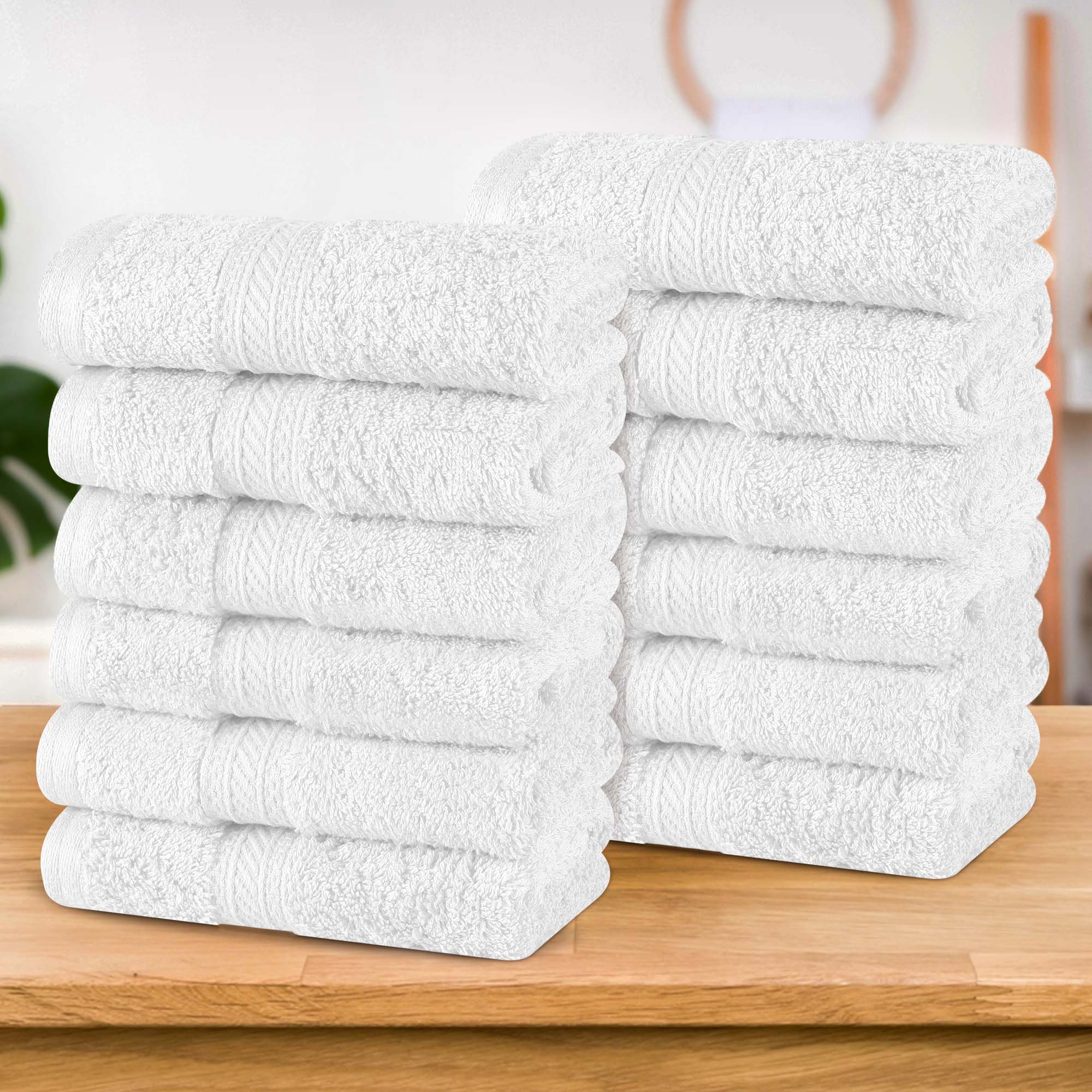 Premium Atlas Cotton Plush Heavyweight Luxury Face Towels & Washcloths - 12-Piece Set for Spa, Bathroom, and Gentle Skincare Routine