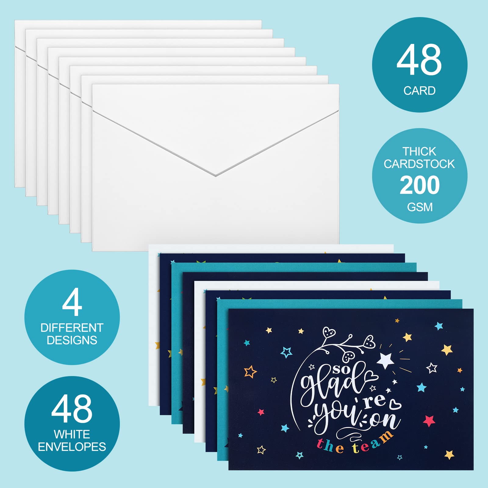 48 Pack Welcome to Team Cards - Employee Appreciation & Work Anniversary Thank You Cards with Envelopes (7.8x6 Inch, Star Style) - Perfect for Staff Recognition Gifts, Office Celebrations & Team Building Events
