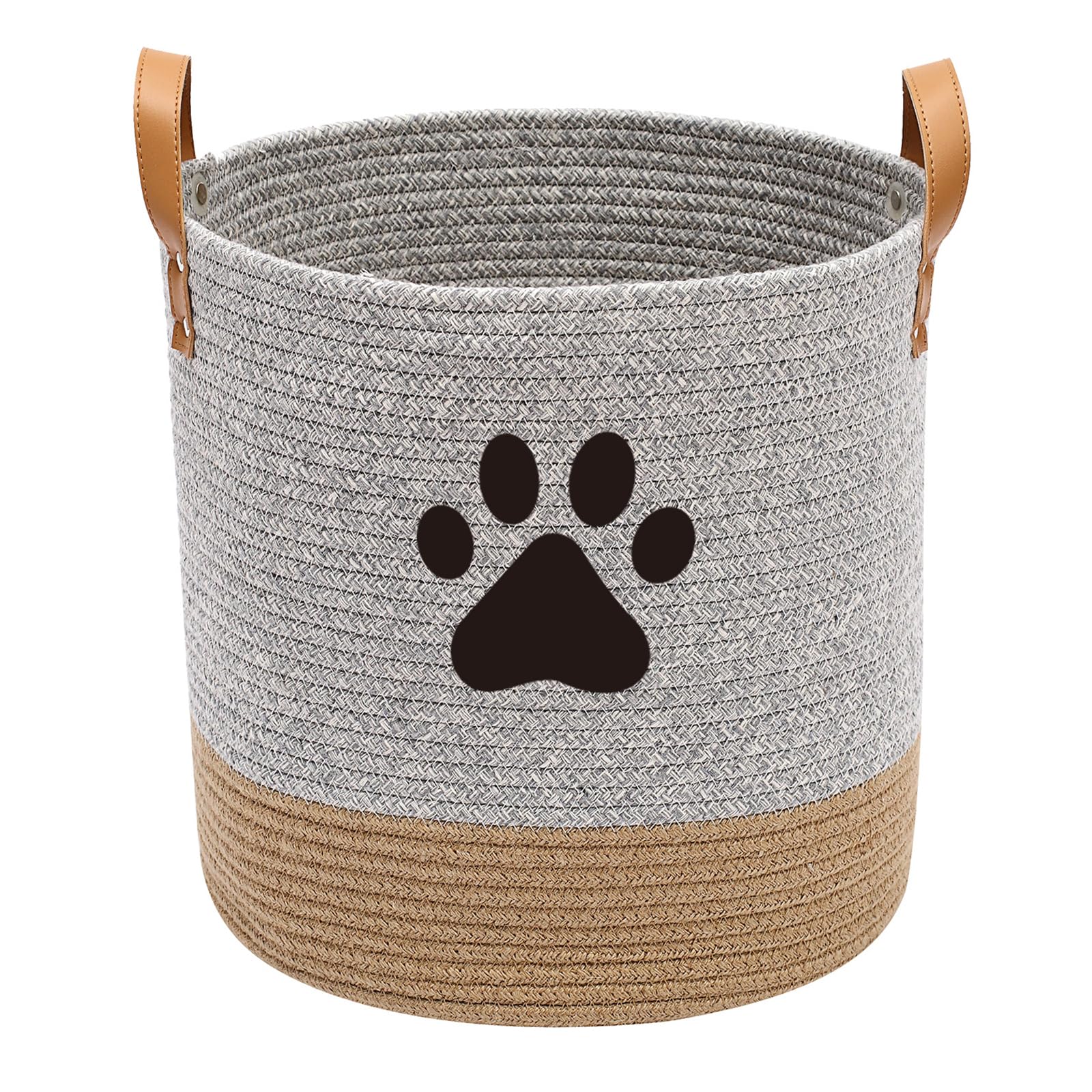 Organic Cotton Rope Dog Toy Basket - Pet Toy Organizer for Puppies, Blankets & Leashes - Gray Beige Storage Bin - Ideal for Pet Playrooms, Living Room Organization & Laundry Storage