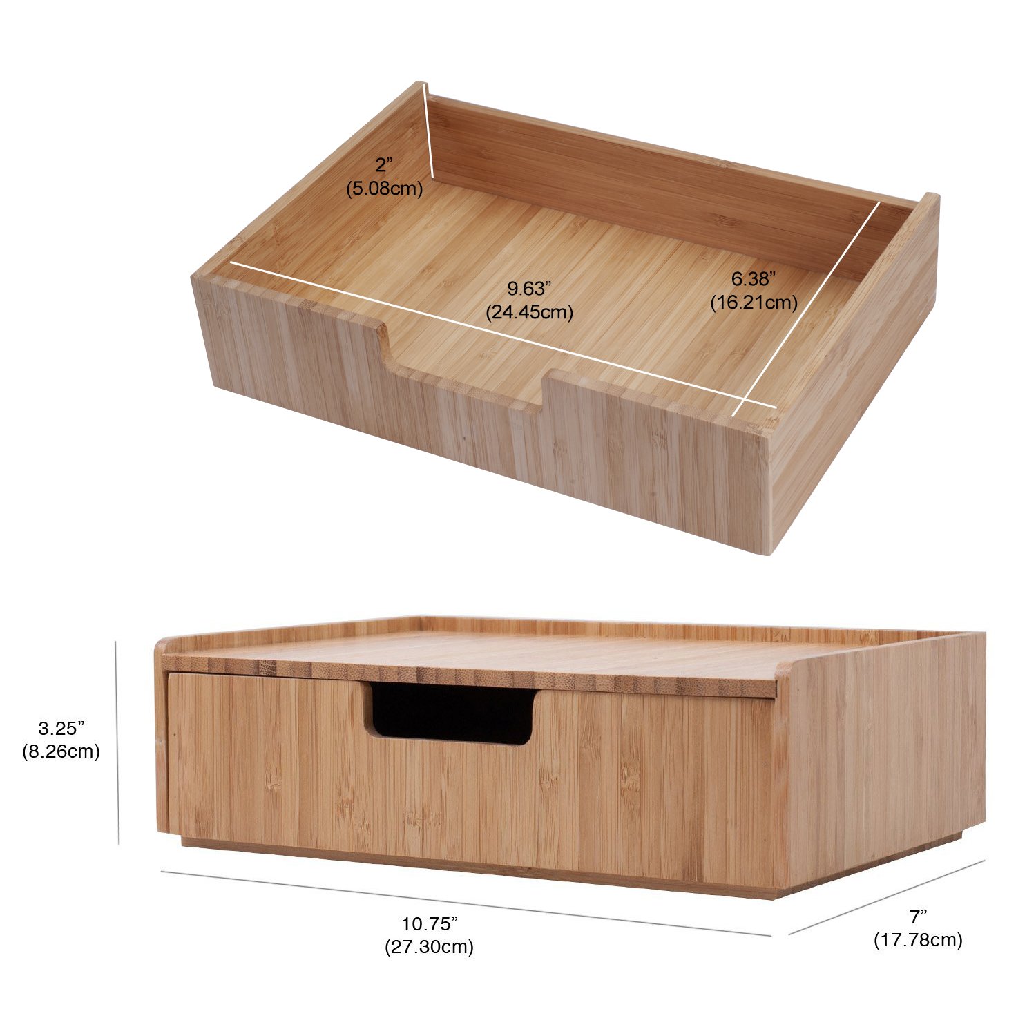 MobileVision Bamboo Makeup Organizer 3-Piece Set - 5-Section Brush Holder, 4-Compartment Cosmetic Caddy & Storage Drawer | Perfect for Vanity, Bathroom Counter & Travel Organization