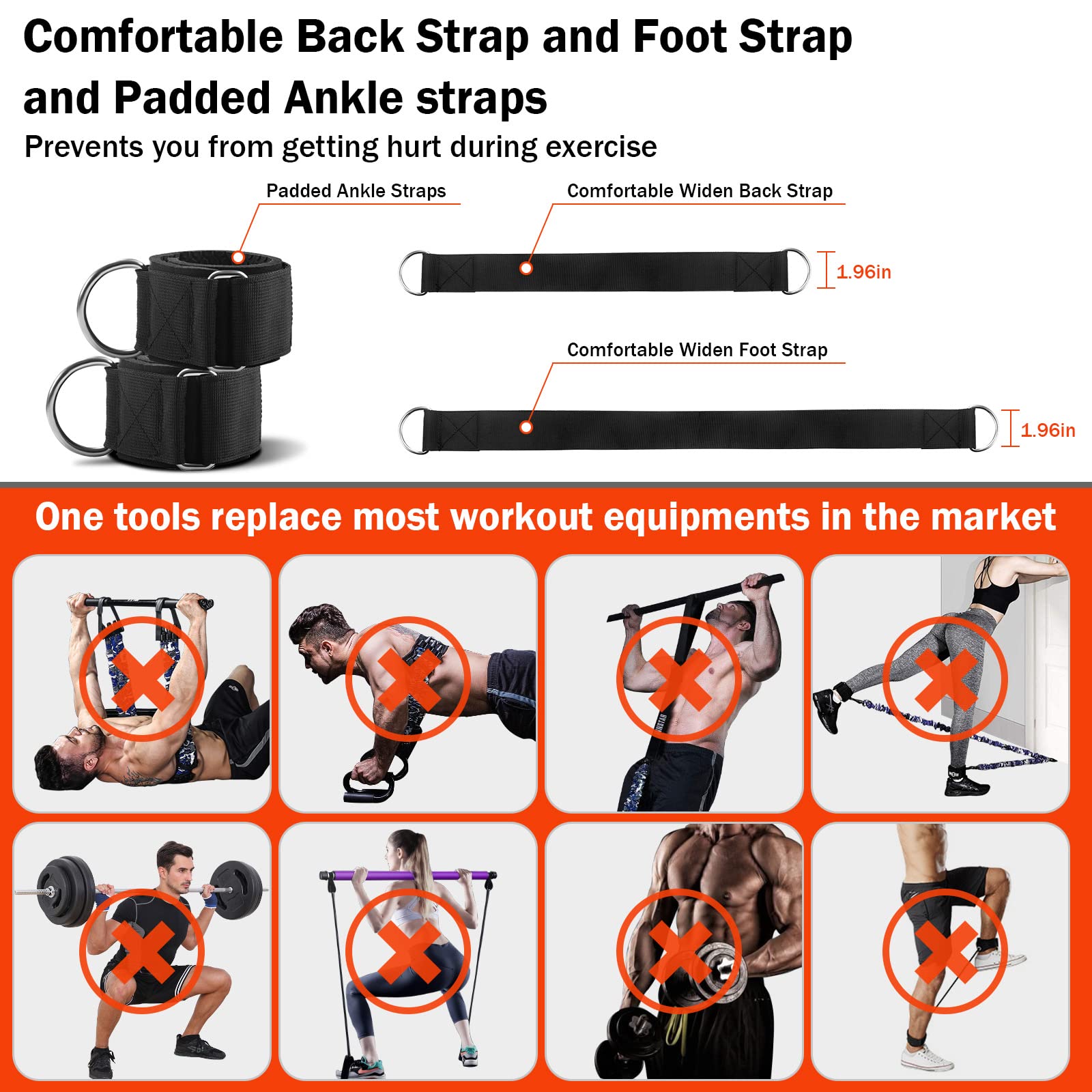 DASKING Portable Home Gym Resistance Band Set - 8 Anti-Break Stackable Bands, Detachable 500LBS 2-in-1 Pilates Bar for Full Body Workout | Strength Training, Yoga, Pilates & Home Fitness Equipment