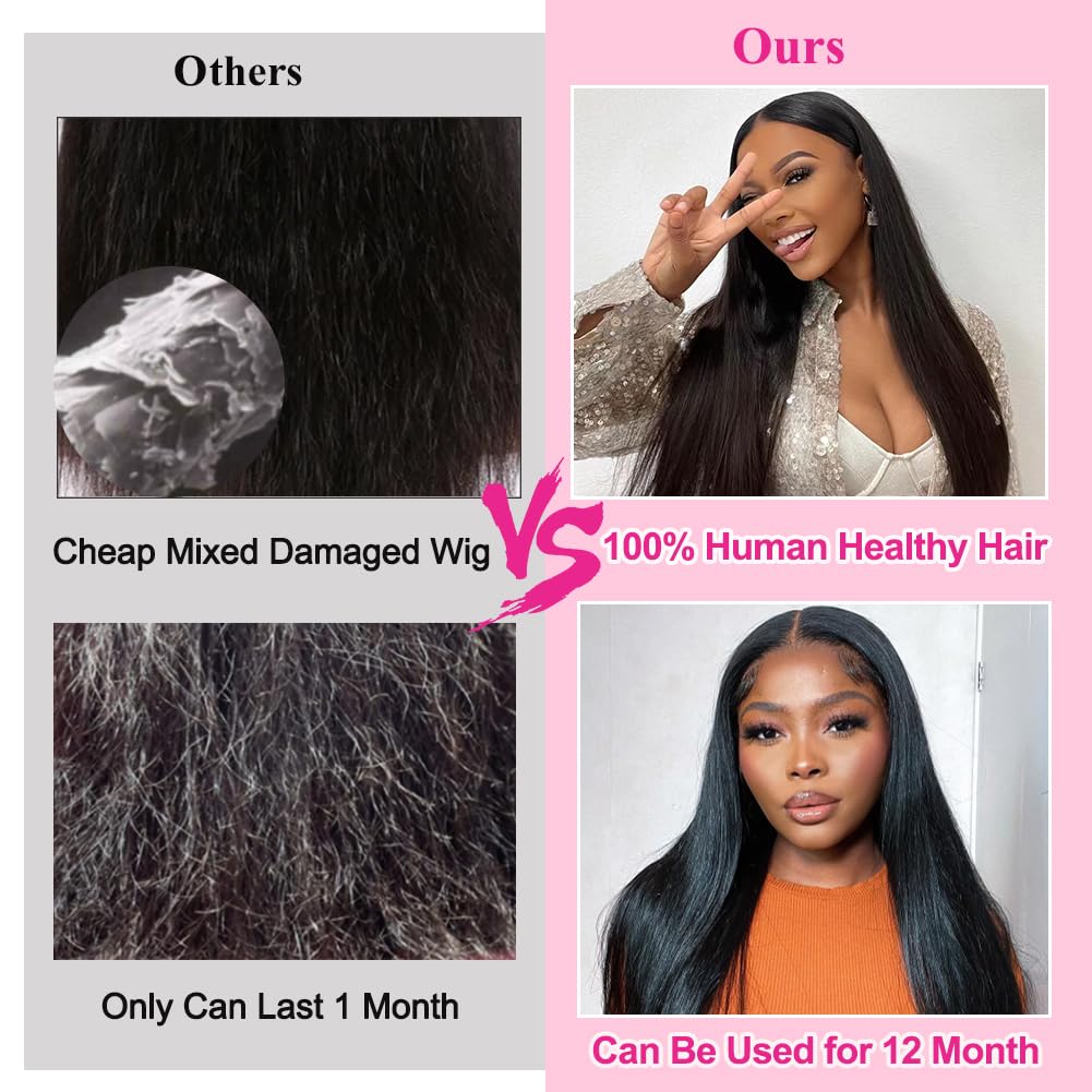 13x6 200% Density HD Lace Front Wigs Human Hair - Pre Plucked 28 Inch Straight Human Hair Lace Front Wigs for Black Women with Natural Hairline | Perfect for Daily Wear, Special Occasions & Protective Styling