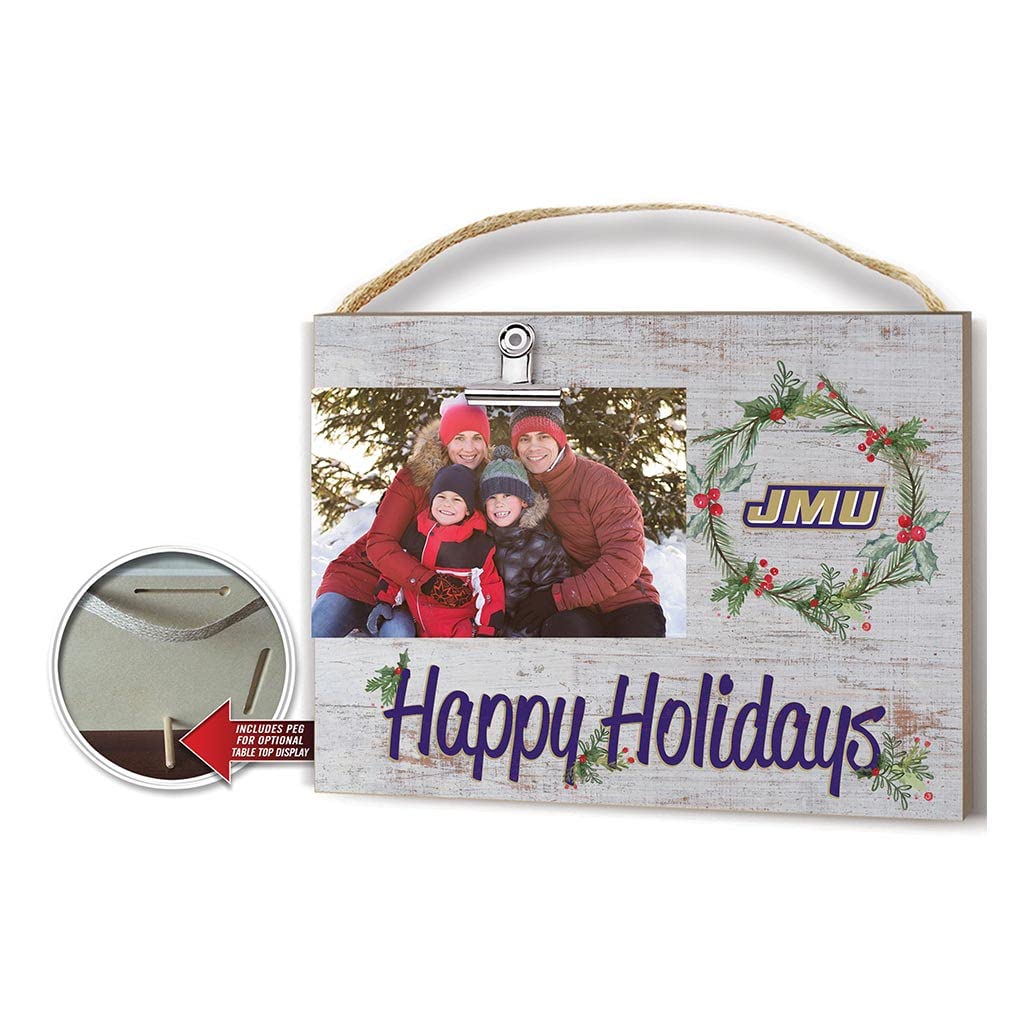 James Madison Dukes Happy Holidays Photo Frame - KH Sports Fan Clip It Picture Frame for Christmas Decorations, One Size, Multi-Color - Perfect for Gifts, Home Decor, and Holiday Parties