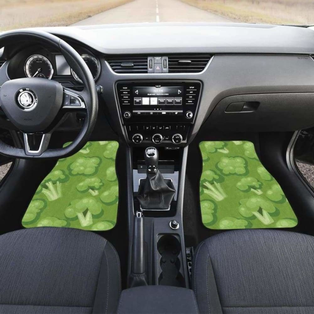 Broccoli Print Car Mats with Green Background - Front & Back Set for Cars, SUVs, and Trucks - Waterproof & Non-Slip Floor Mats for Easy Cleaning and All-Season Protection