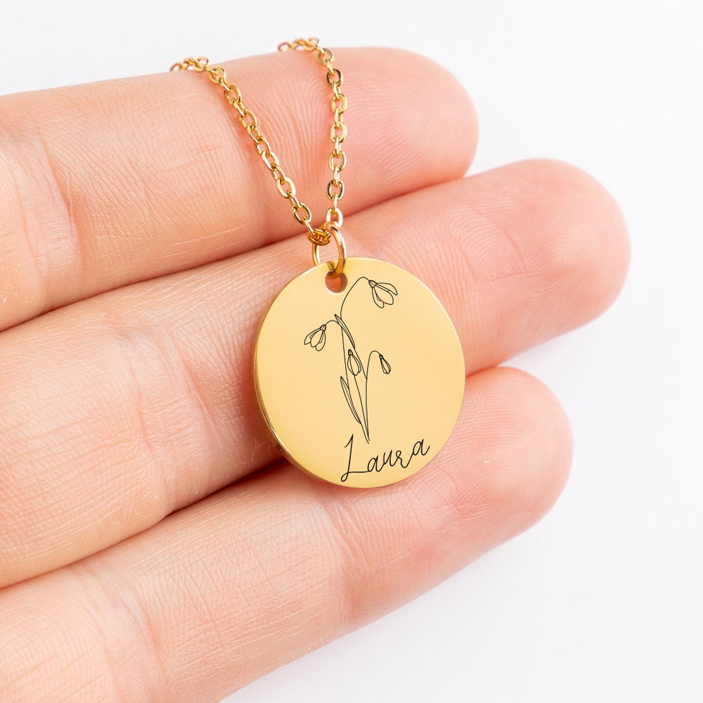 Personalized Name & Birth Flower Necklace - Custom Engraved Jewelry Gift for Daughter, Best Friend, Sister | Perfect for Birthday, Anniversary & Mother's Day Gifts