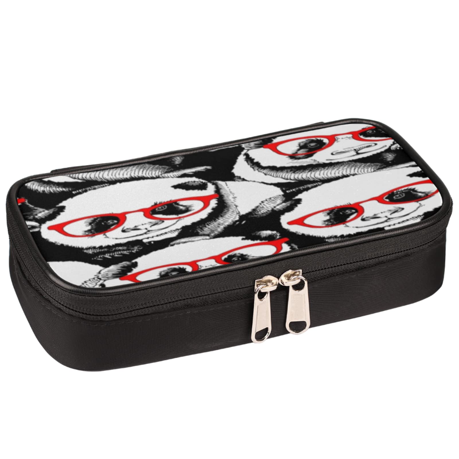 Black White Panda Red Glass Pencil Case - Large Capacity Multifunctional Pouch for Pens, Makeup & School Supplies | Perfect for Students, Adults & Kids | Great for School, Office & Travel Organization