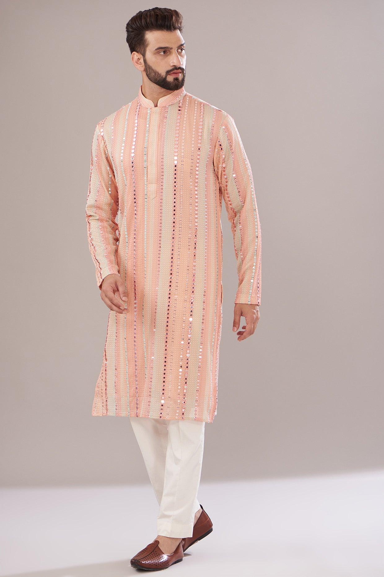 Elegant Peach Georgette Embroidered Kurta for Women | Traditional Indian Tunic Top | Perfect for Festivals, Weddings & Casual Wear