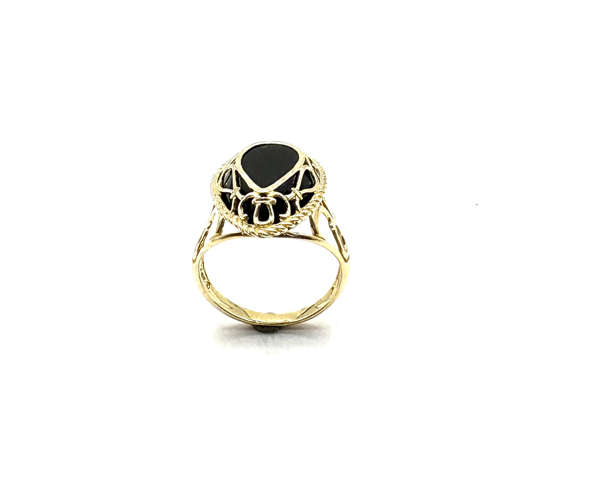 14K Yellow Gold Black Onyx Framed Cutout Ring for Women - Elegant Statement Jewelry for Parties, Weddings & Special Occasions