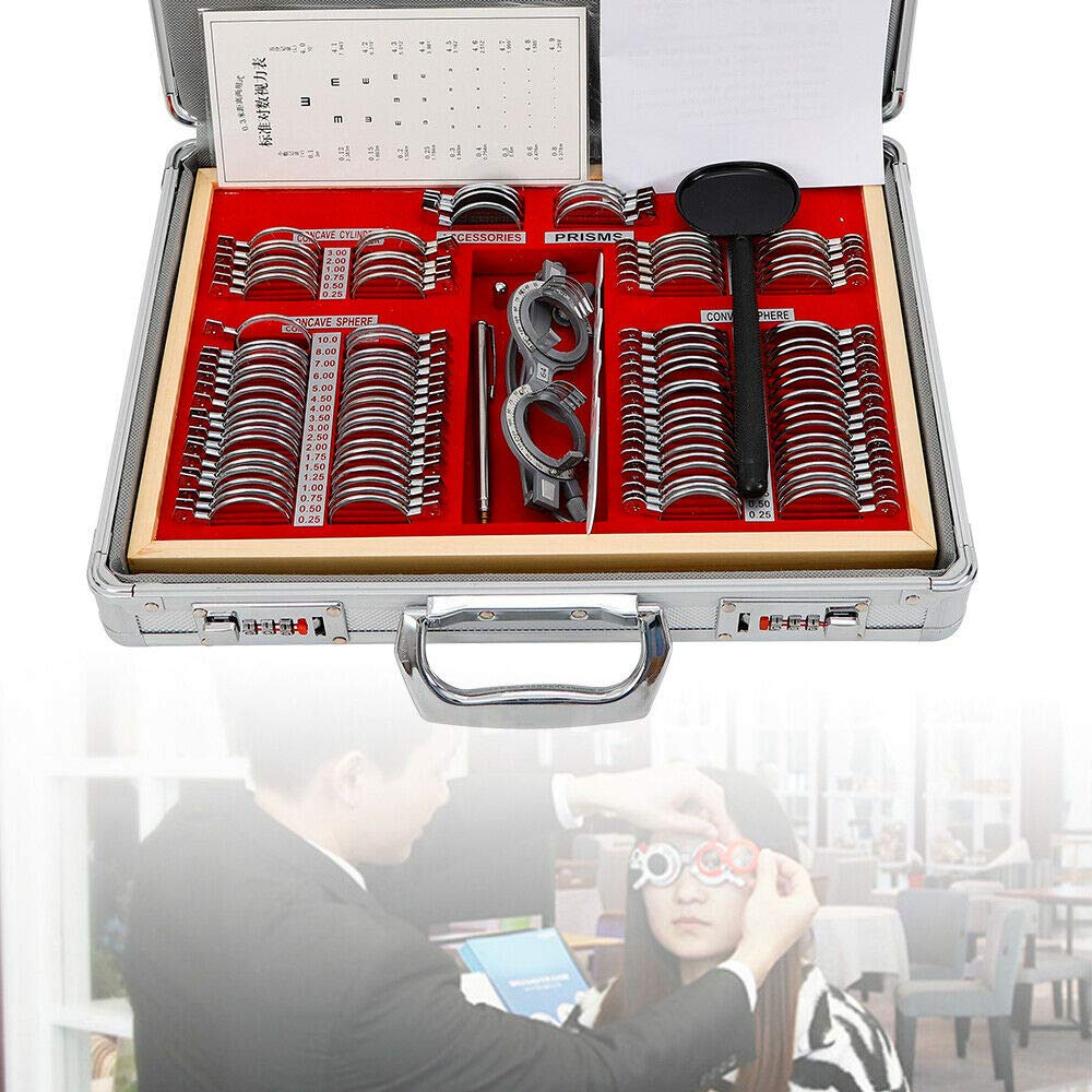 TBVECHI 104 Pcs Optometry Lens Set - Optical Glass Test Lenses with Metal Rim Trial Frame & Aluminum Case - Perfect for Eye Exams, Vision Testing, and Optometry Practice